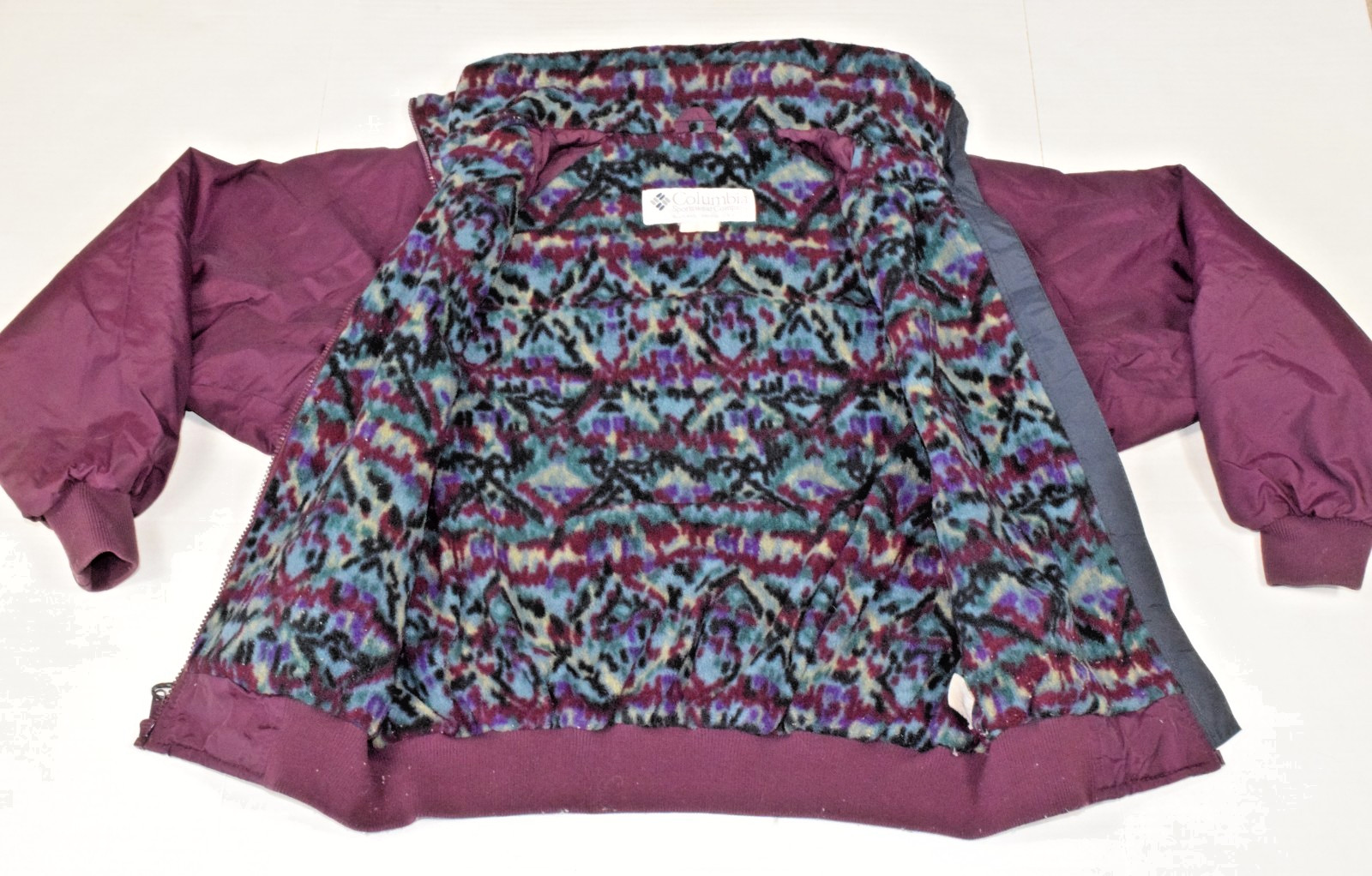 Vintage Columbia Jacket Size S 90s Plum Purple Abstract Aztec Nylon Fleece Lined