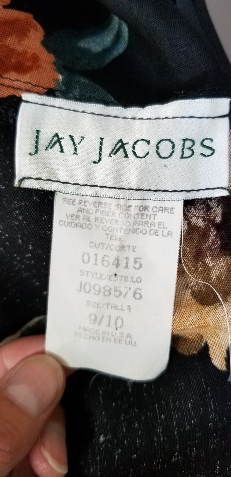 Vintage 1990’s JAY JACOBS Black Floral Rayon Tie Back Dress – Size S/M – EUC