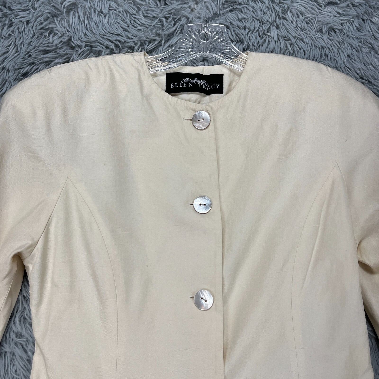 Vintage Ellen Tracy Silk Jacket Women’s 6 Ivory 80’s Retro Luxury Mid-Length