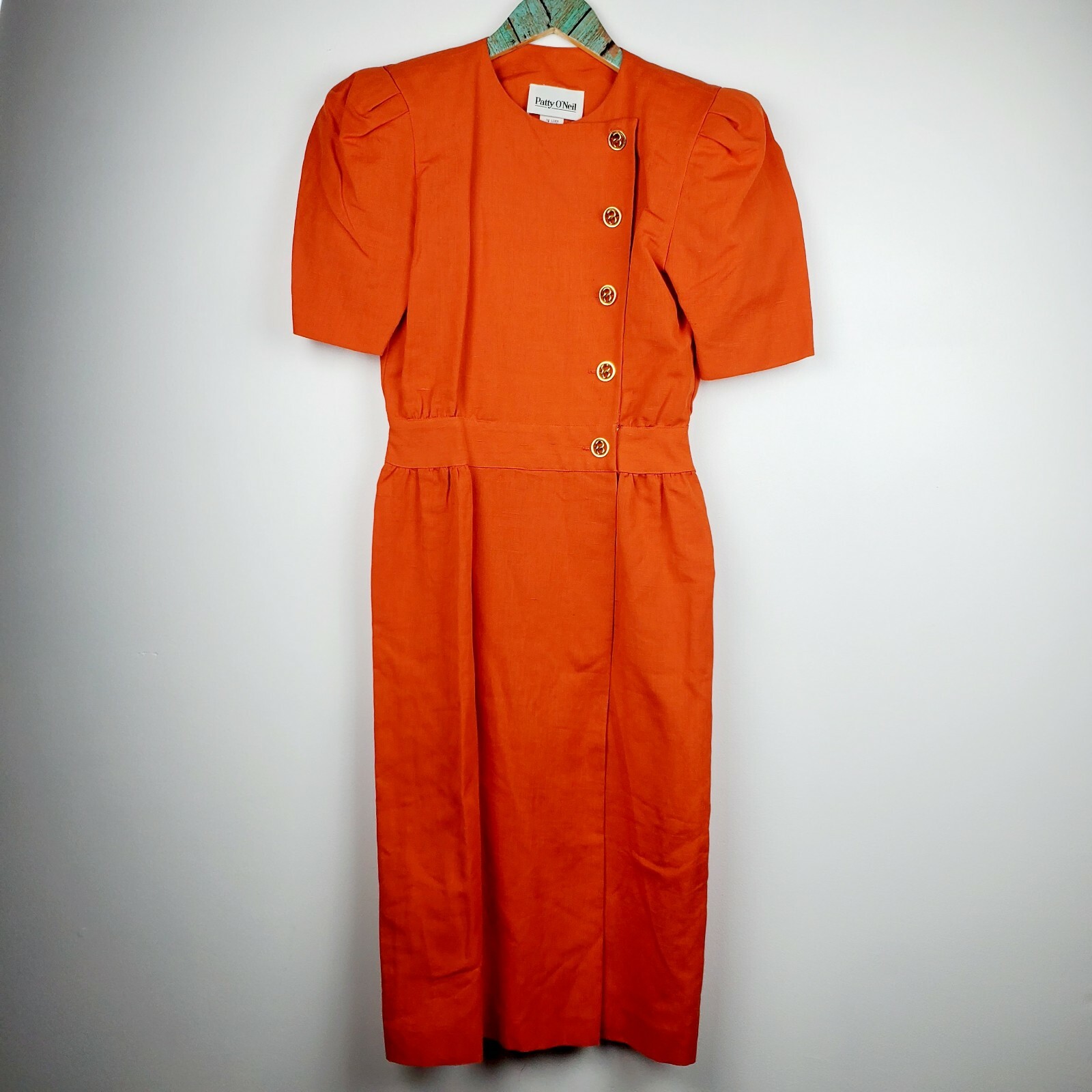 Vintage 1970s Patty O’Neil Midi Orange Linen Career Dress Size 4 EVC