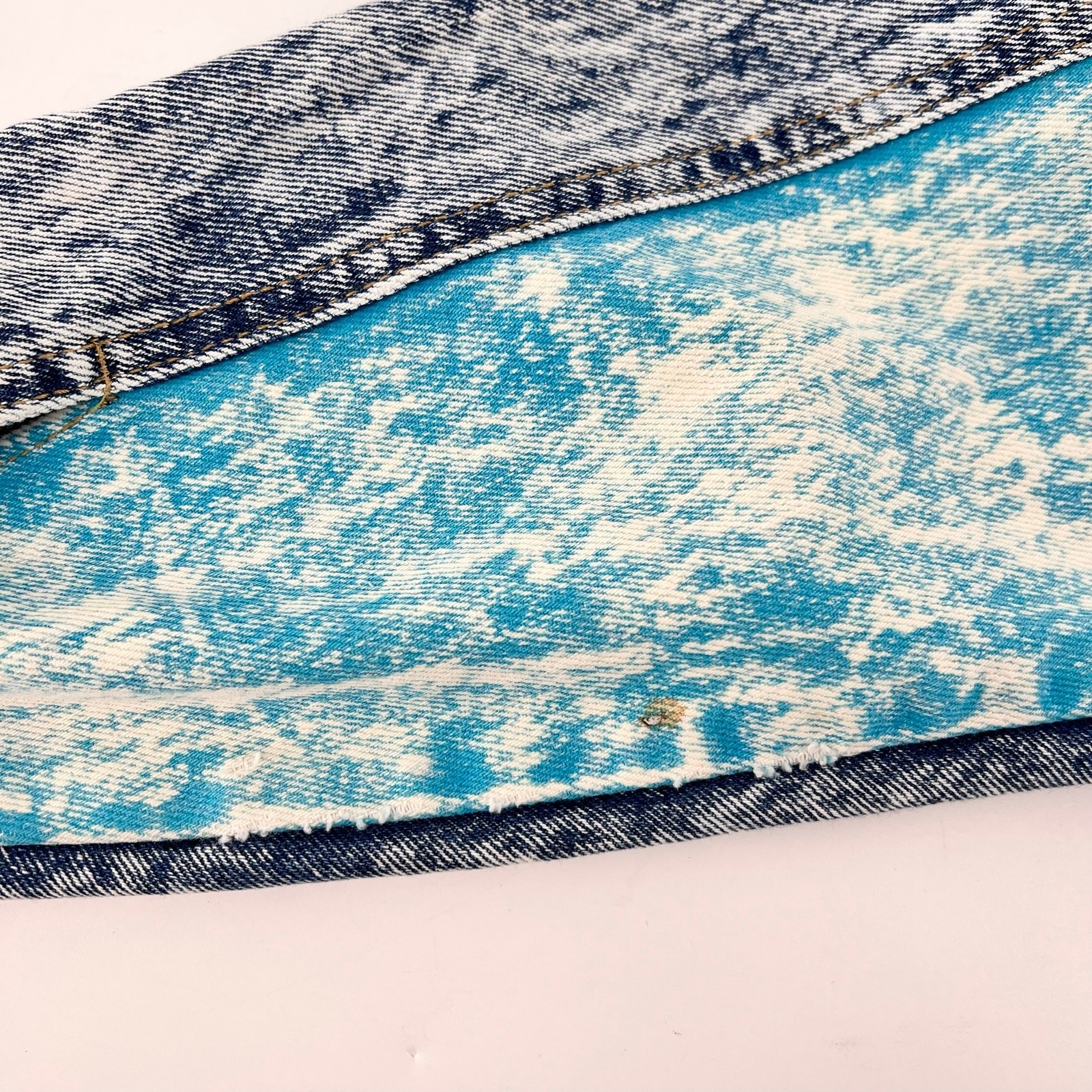 80s Cropped New Wave Acid Wash Jean Jacket Neon Color Block 1980s Vintage