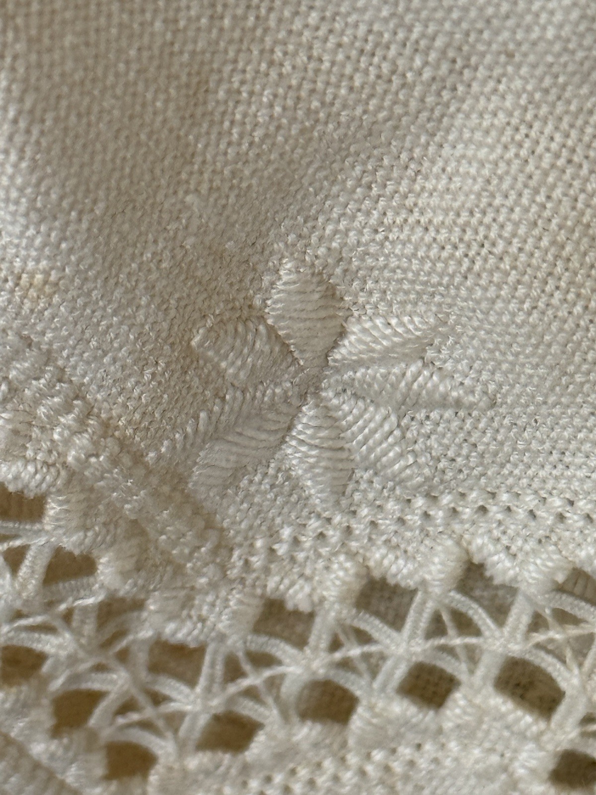 Vintage Ivory Petticoat Skirt with Cutwork Lace Embroidered Hem