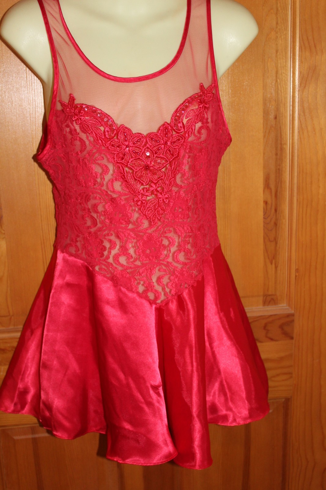 Vintage Secret Treasures Sheer Red Satin & Lace Babydoll Ballet Nightgown M