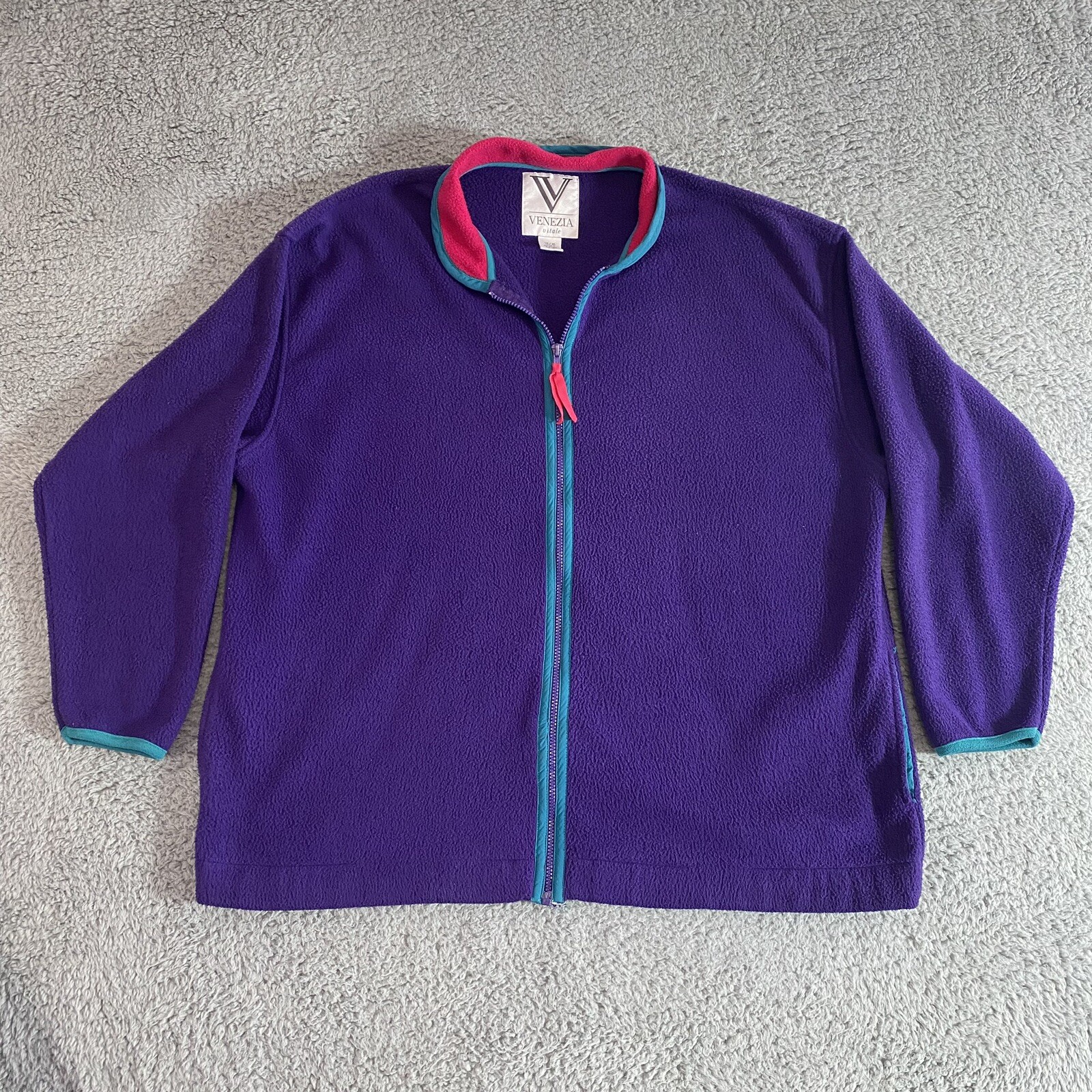 Vintage 90’s Venezia Vitale Fleece Jacket Women’s 14/16 Purple Pink Blue Zip