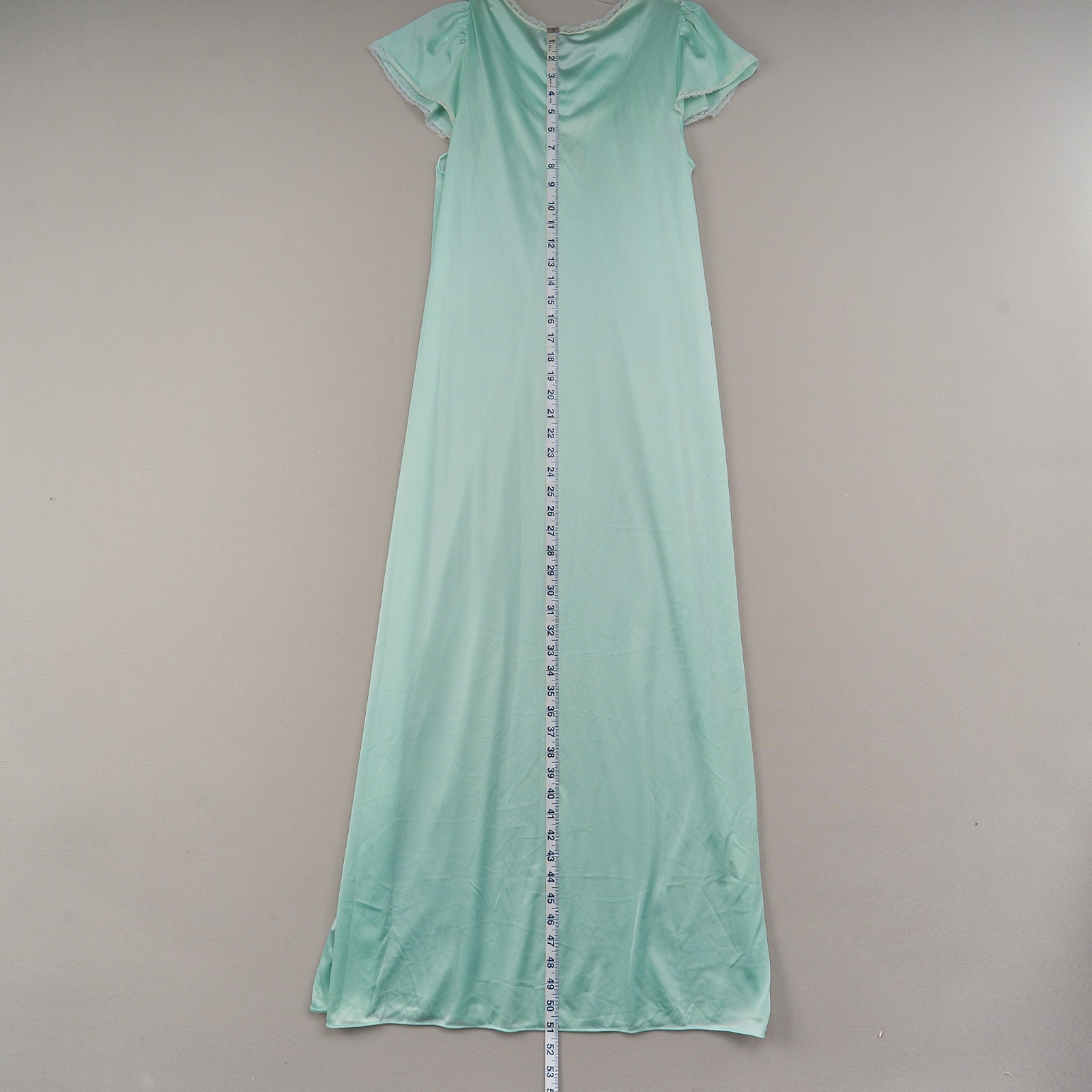 Vintage Vanity Fair Nightgown XS Mint Green Nylon Lace Bow Embroidery 51″