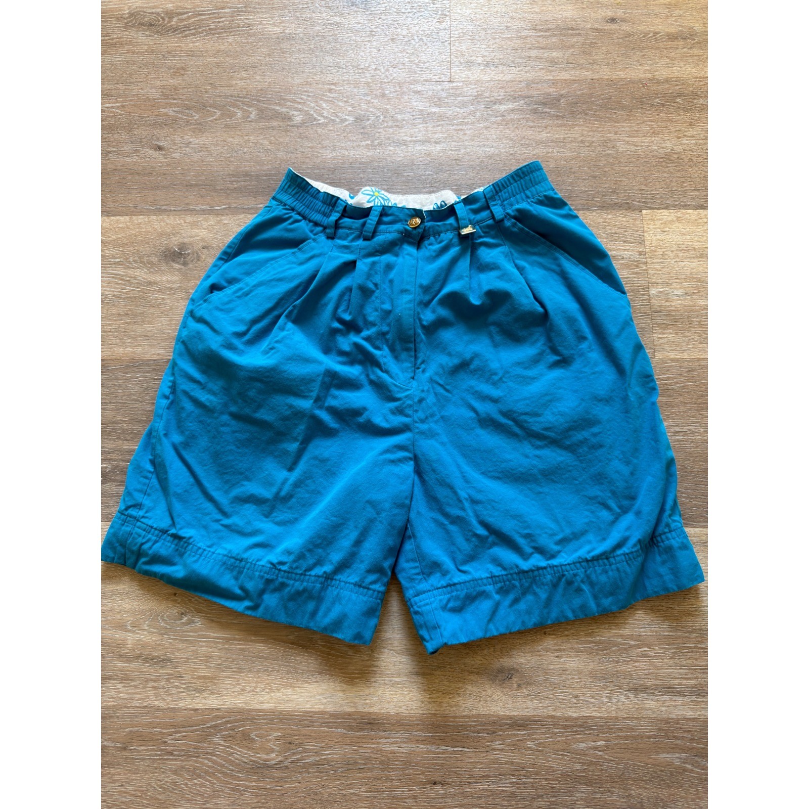 Lilly Pulitzer Vintage Turquoise Blue Cotton Pleated High Rise Shorts Size 6