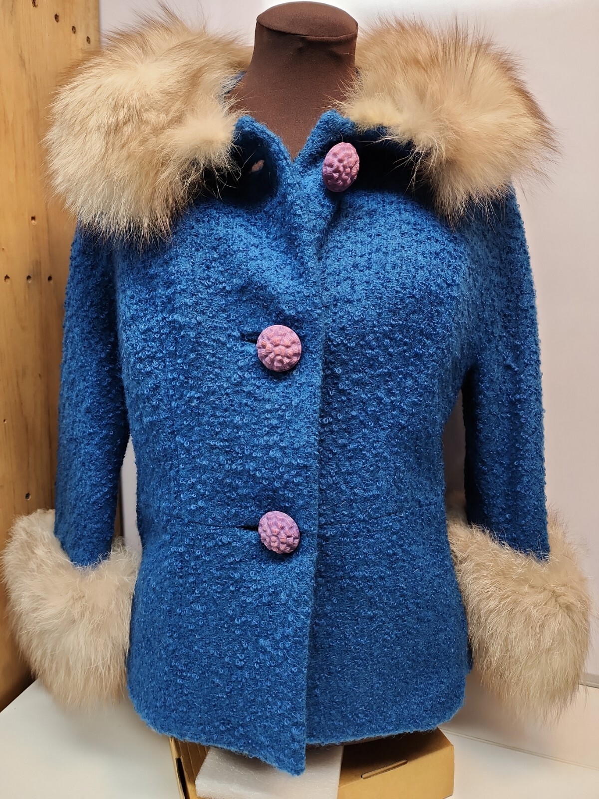 International Ladies Garment Workers Union Vintage Fur Collar Blue Coat 50/60’s