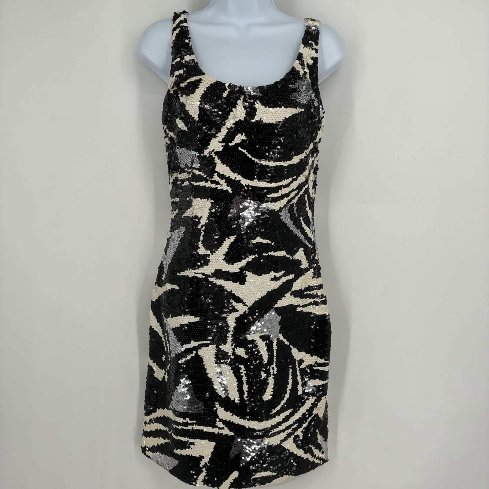 Vintage 80s Black Tie Oleg Cassini 8 Black Sequin Mini Dress Cocktail Party