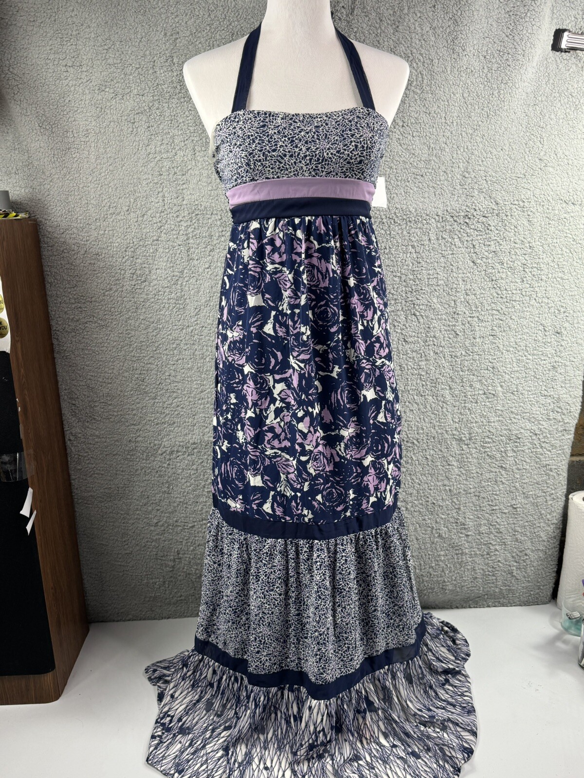 Charlotte Russe Maxi Dress Boho Hippie Floral Halter Tie Back Y2K 90’s S NWT VTG