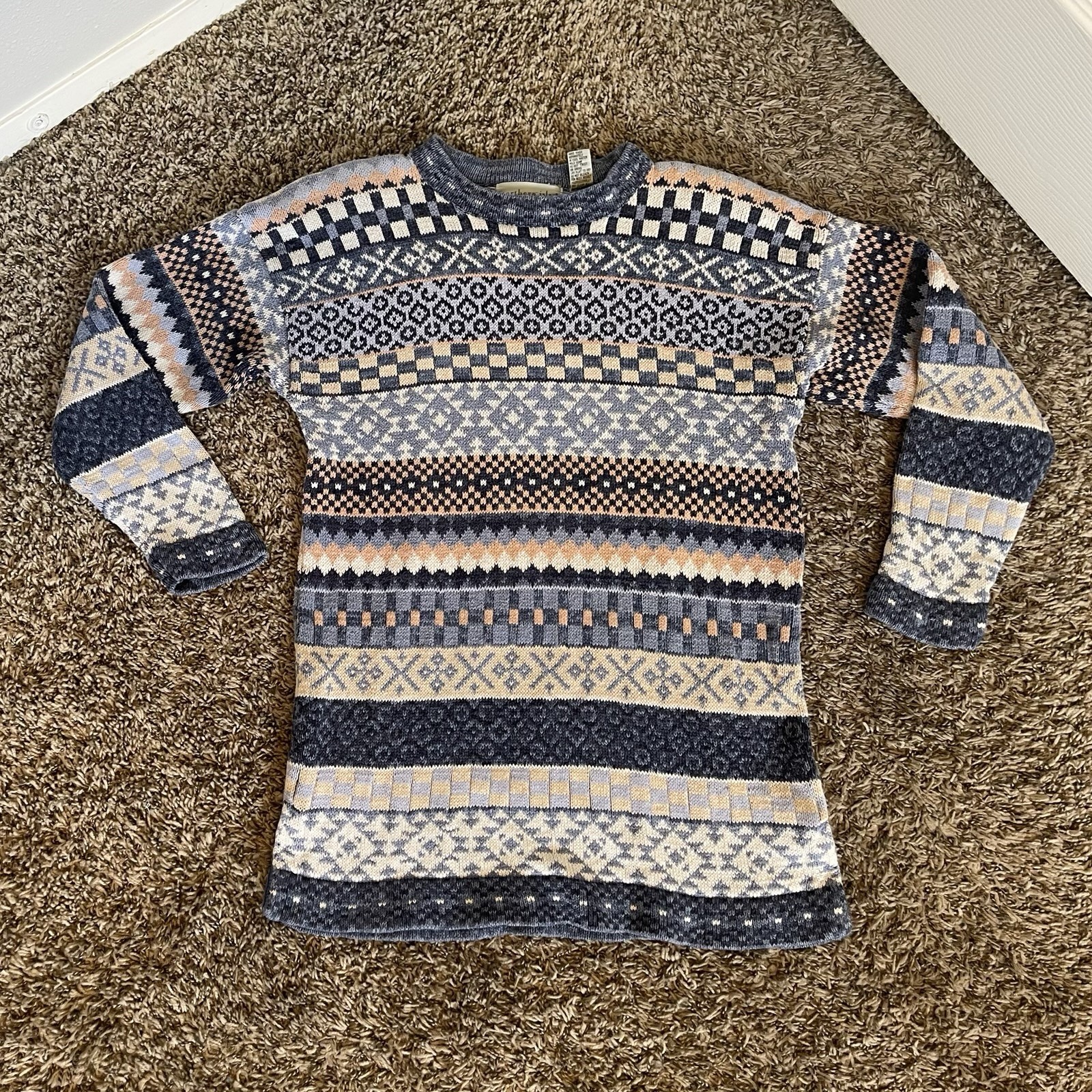 1990s Northern Isles Sz Medium Thick Pastel Multicolor Sweater Geometric Pattern