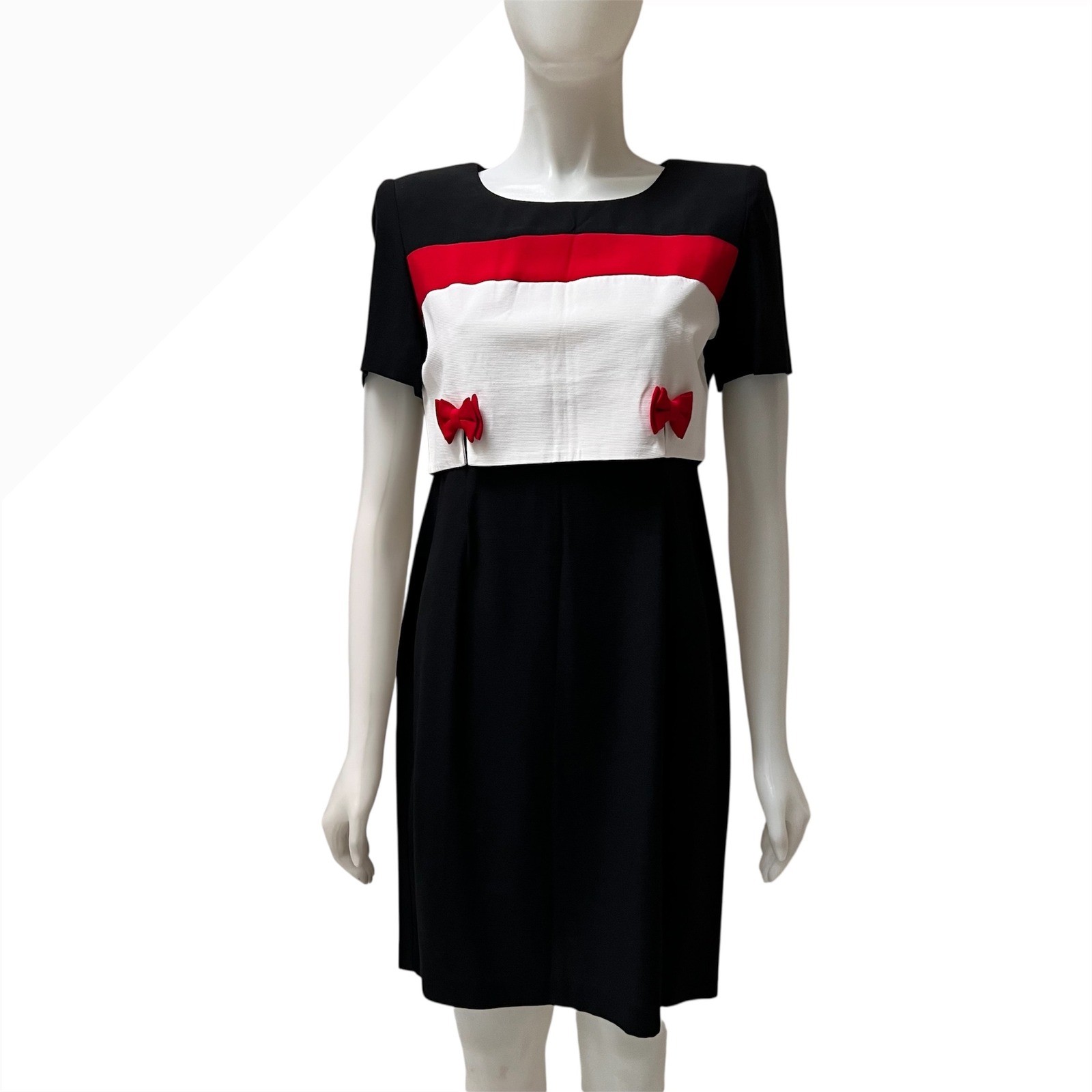 Vintage 90s Colorblock Bow Sheath Dress Retro Mod Office Siren Made in USA SP
