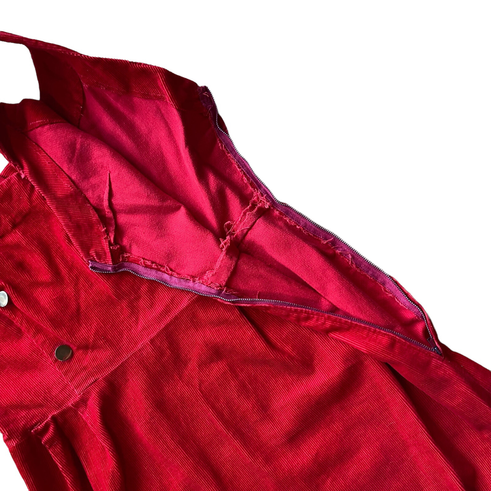 Vintage Handmade Dress 1960s Red Zip Button Accents 27” Waist 32” Bust