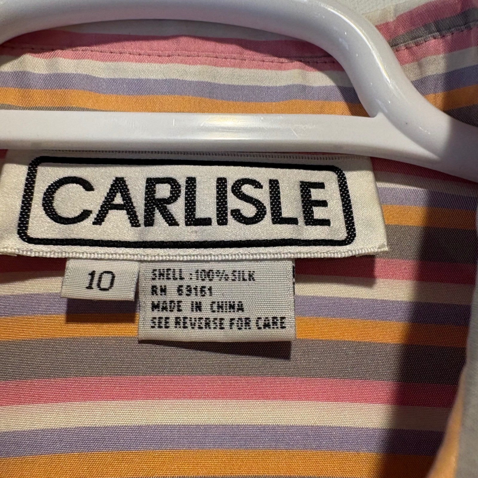 Carlisle Womens Vintage 100% Silk Striped Button Down Blouse Multi Color Size 10