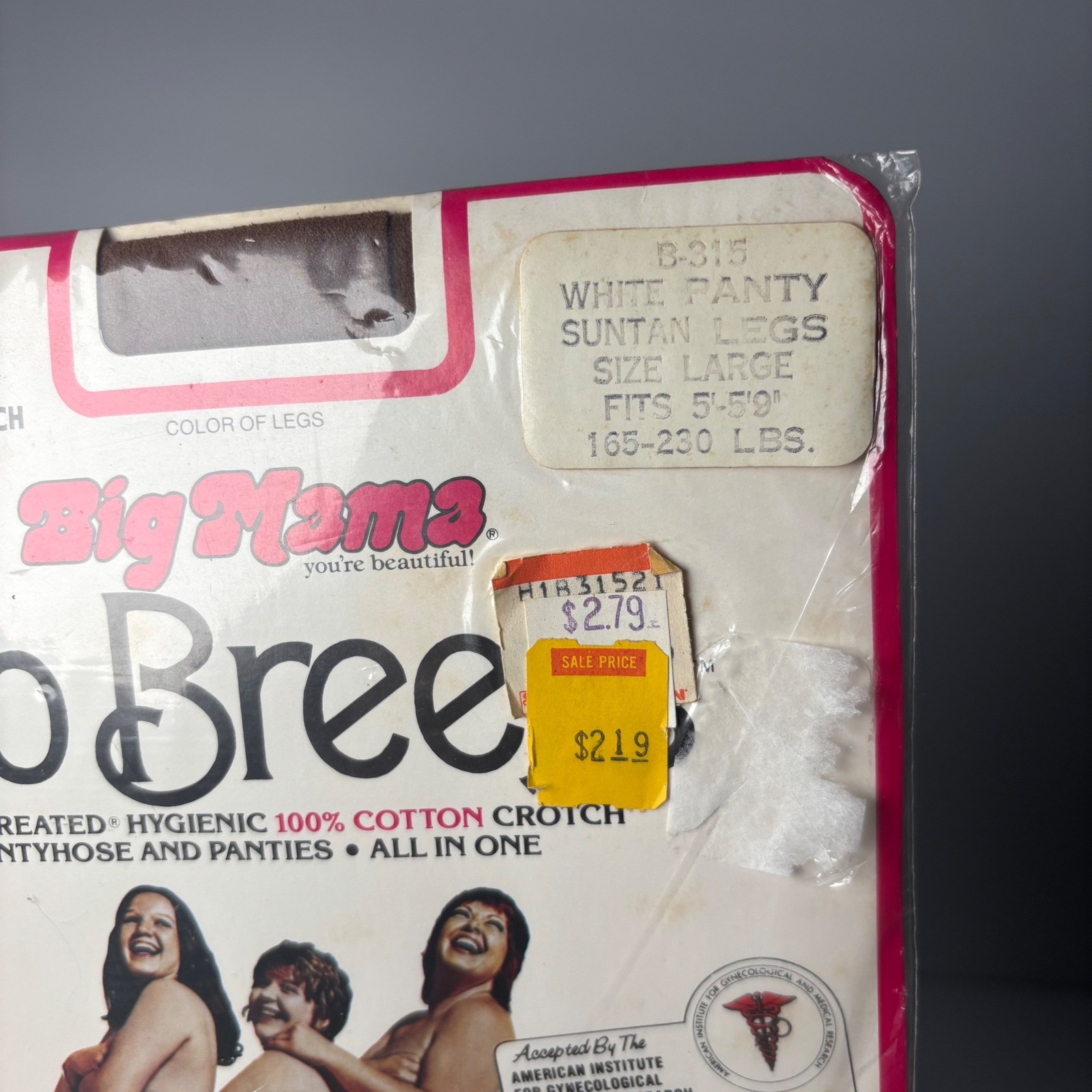 Vintage 1978 Big Mama No Breefs Pantyhose White Panty Suntan Legs Large NOS
