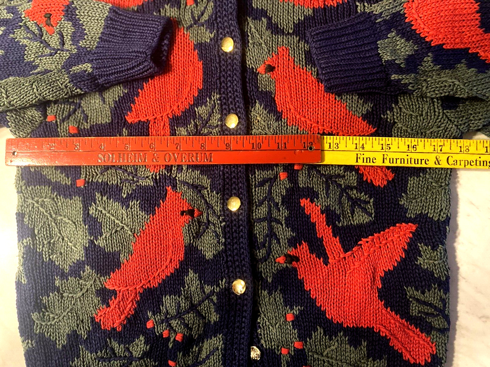 Vintage Orvis Sweater Cardigan Cardinals Brass Buttons Women Small Holiday