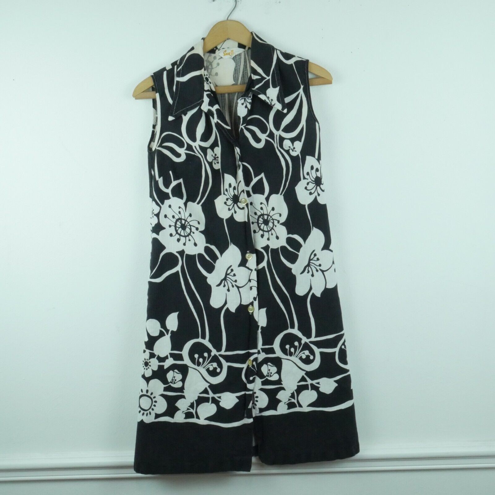 Vintage XS Dress 60s Mod Mini FLAW Tropical Floral Tiki Resort Surf MCM Collared