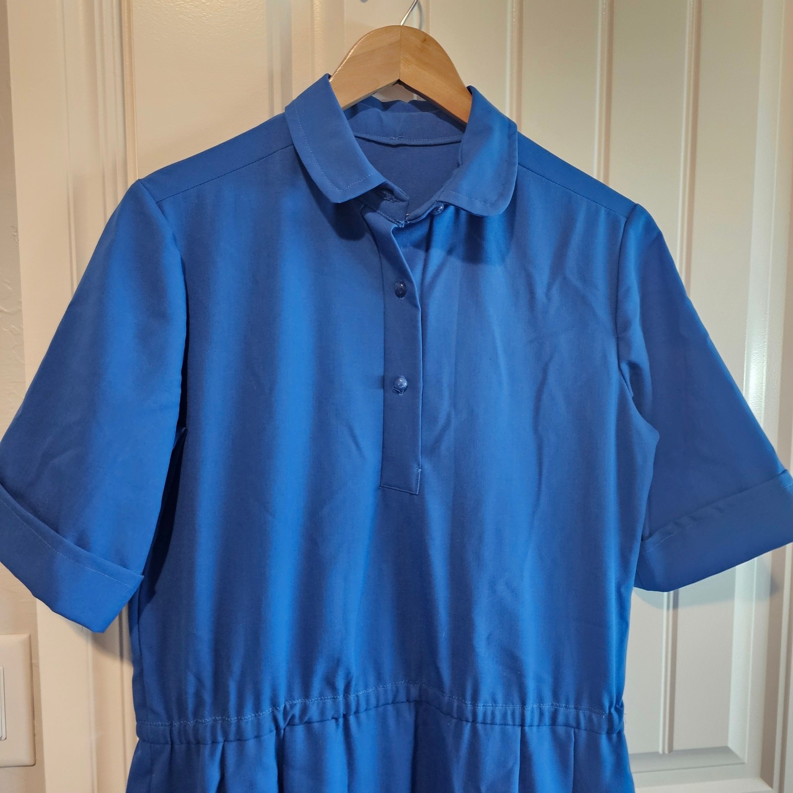 Vintage Handmade Shirt Dress Womens 1X Blue Lagenlook 80s Pleated Midi Retro