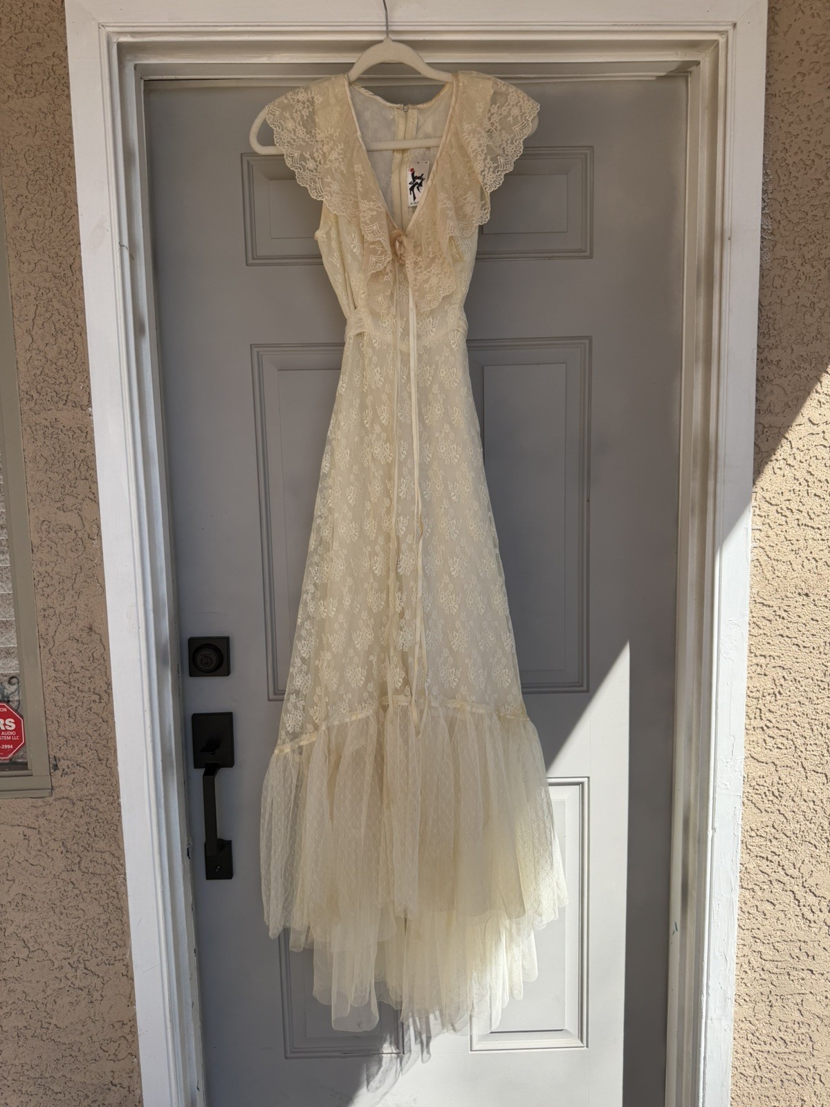 Vtg 70s Jody T Of California Ivory Blush Lace Hi Low Maxi Wedding Festival Dress