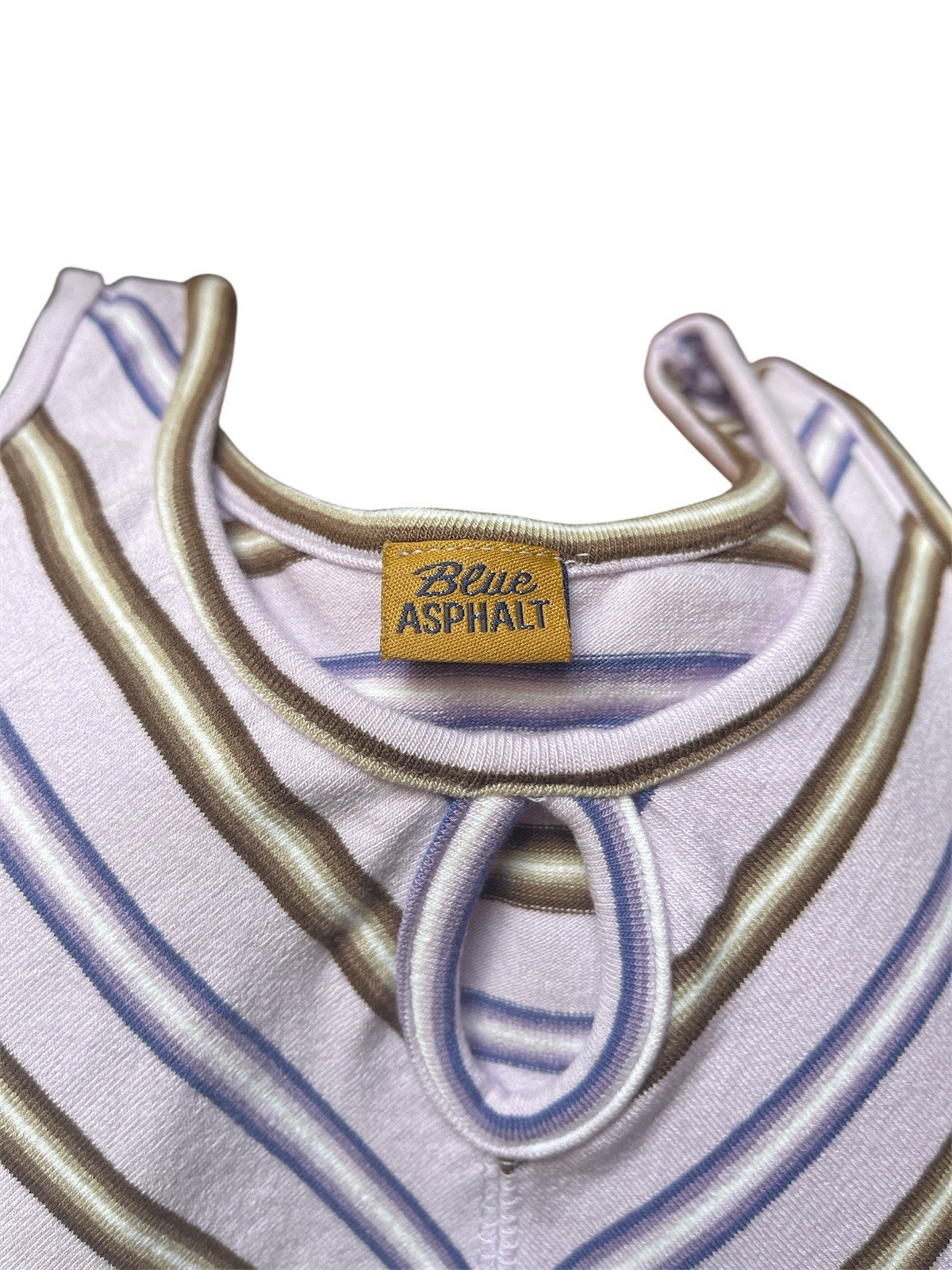 Y2K Blue Asphalt Lavender Brown Striped Knit Cropped Tank Top Keyhole Sleeveless