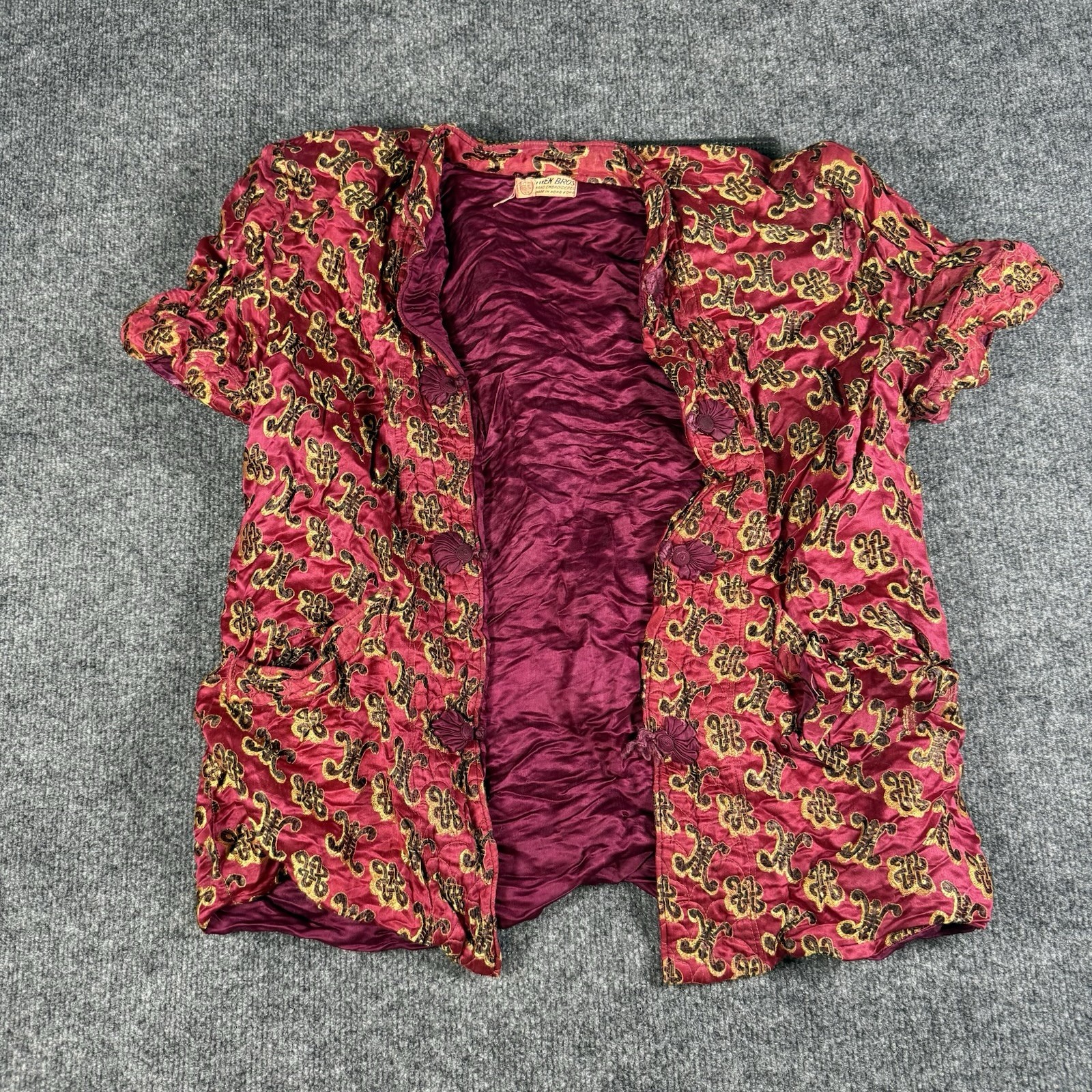 Vintage Handmade Silk Owen Bros Jacket Blouse W/ Imperfections Made In Hong Kong