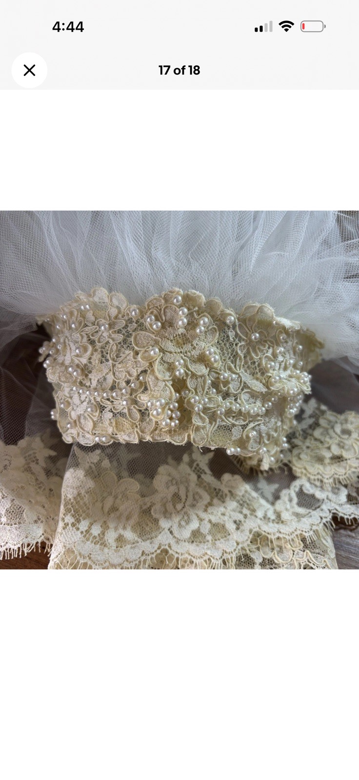 VTG 60s 70s Lace & Pearl Bridal Veil Juliet Cap Style Ivory Alencon Lace Tulle