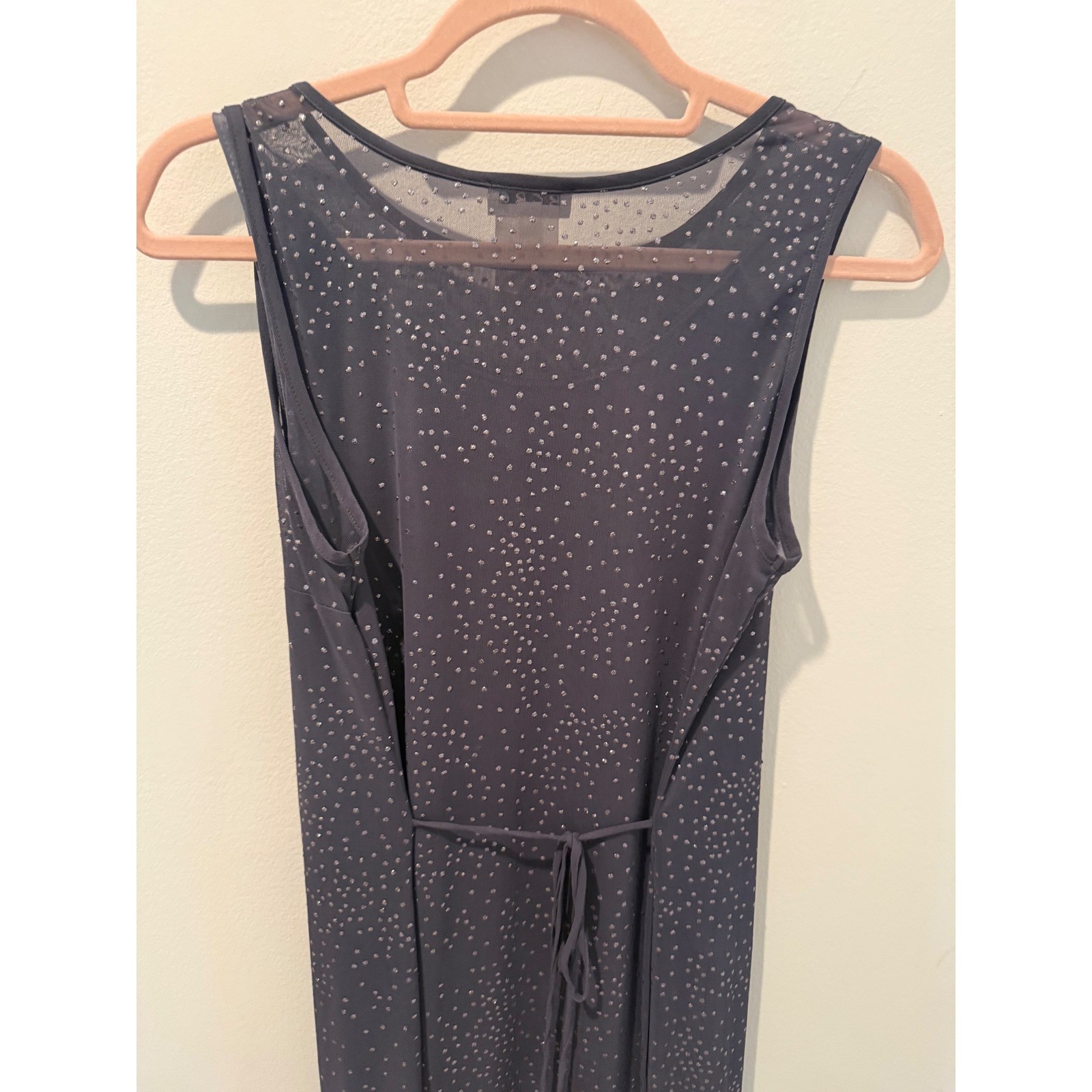 BCBG Paris Vintage 90s Slip Column Dress Gray Glitter Mesh Maxi Fairy Size L