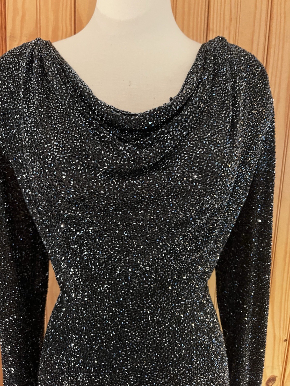 Vtg Naeem Khan Lillie Riazee Sequin Beaded mini long sleeve body con dress 80’s