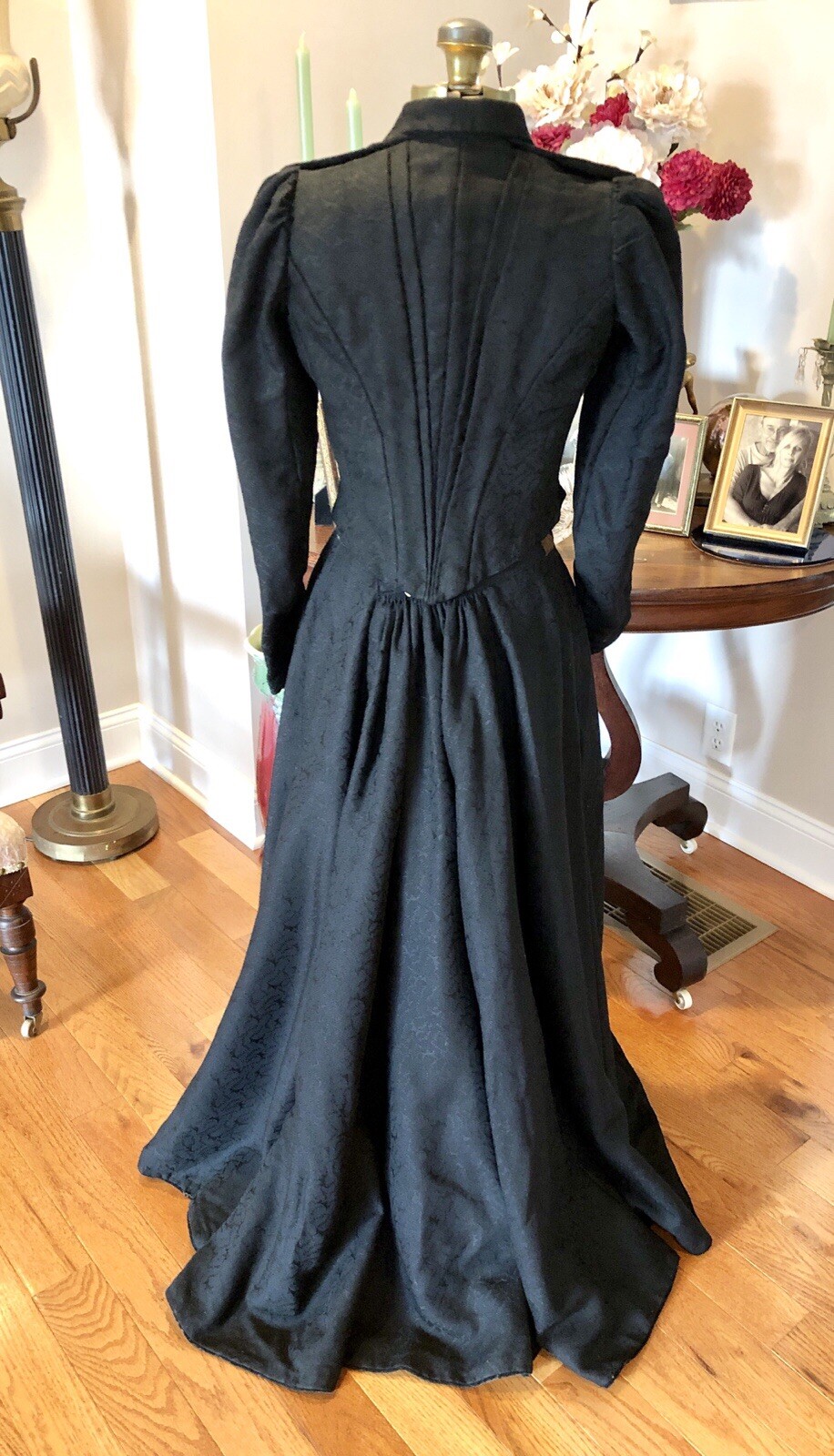 Orig VICTORIAN 1900 Black GIBSON GIRL Jacquard WOOL CHALLIS 2PC DRESS DRESS Exc