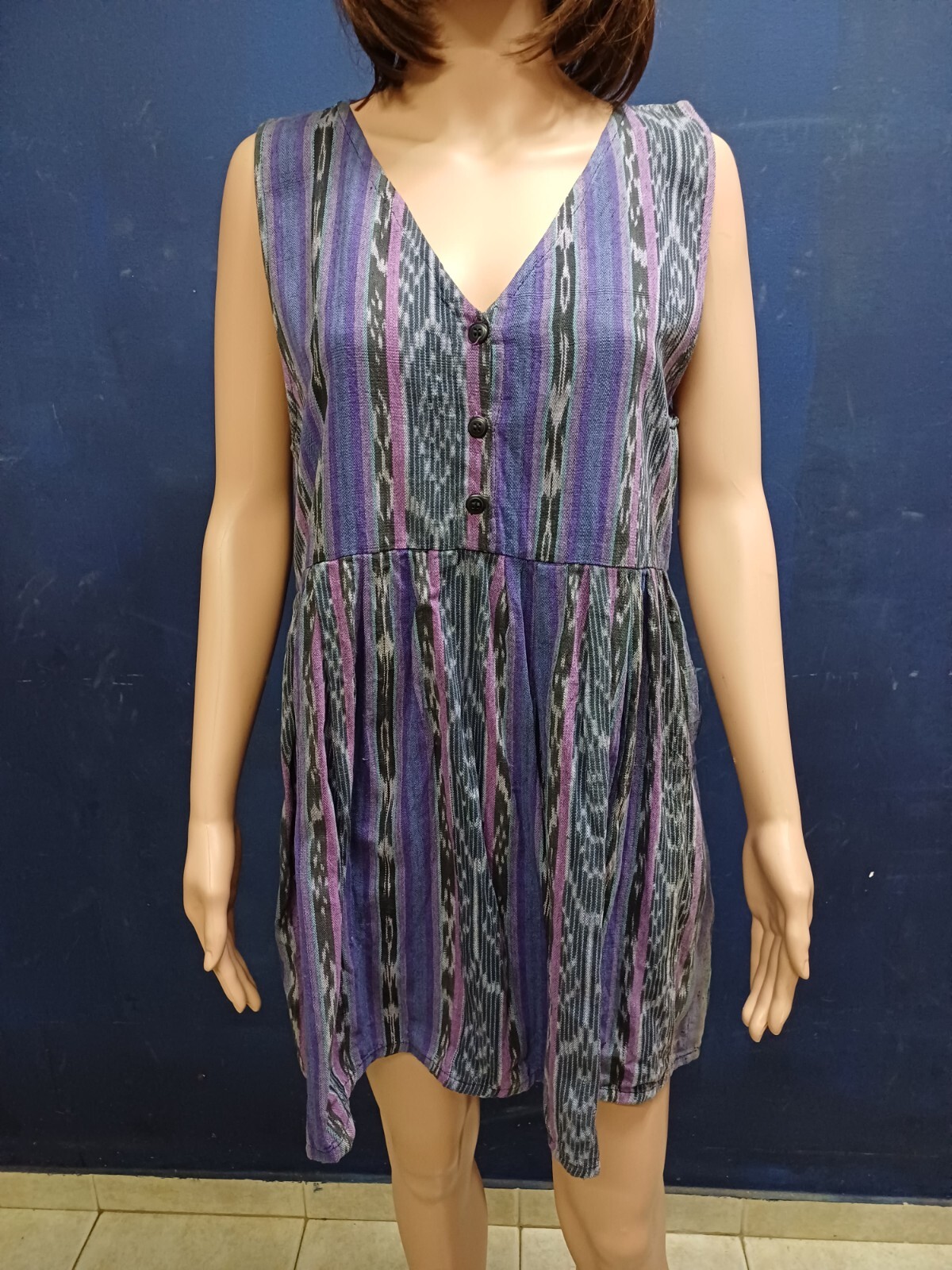 Vintage Guatemalan Mayan Aztec Women Cotton Boho Hippy Mexican Mini Dress Sz M