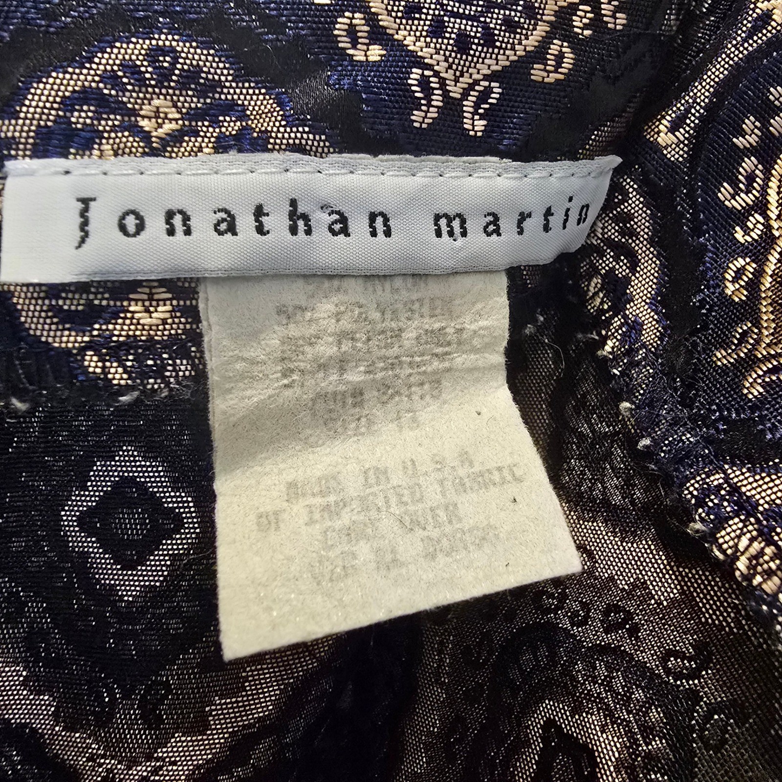 Jonathan Martin Vintage Brocade 2 Piece Set Crop Top Mini Skirt Navy Gold Sz 13