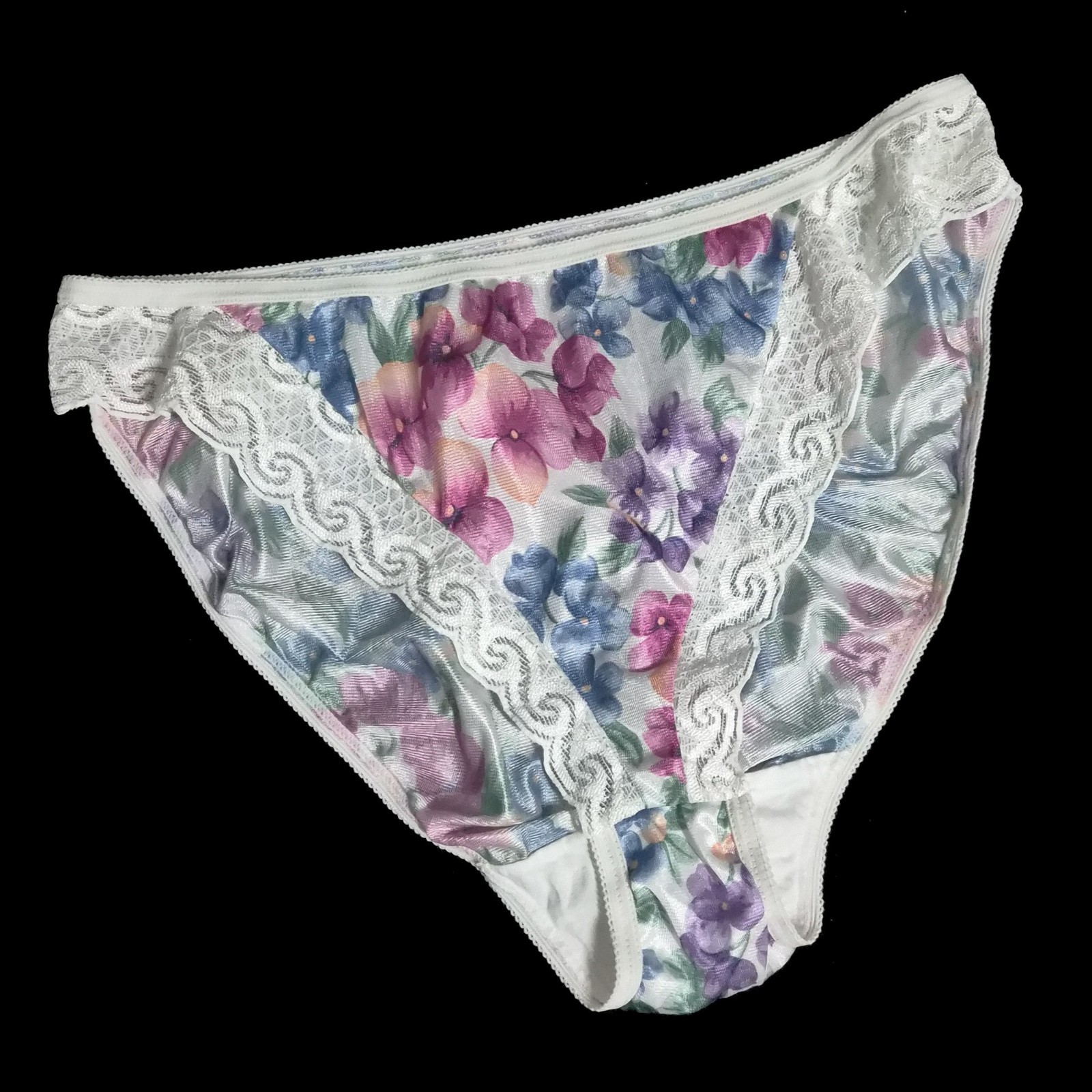 Sweet Vintage 90s Floral NYLON Panties HI-RISE Brief Underwear SILKY Soft ~ 7/L