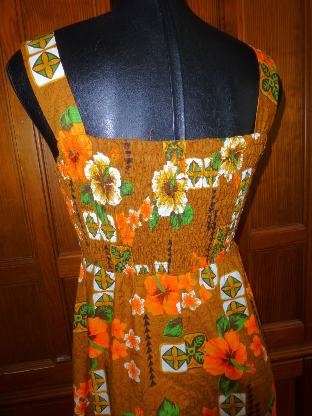 Vtg ROYAL Hawaiian Floral Cotton Polynesian wedding Party Midi Sun DRESS Sz L