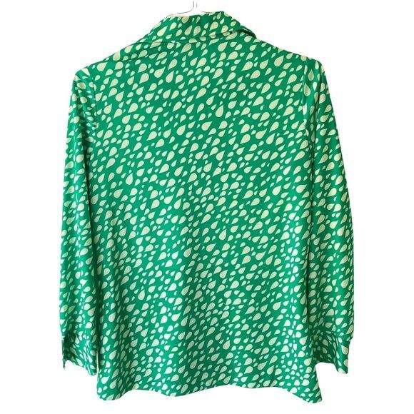 Trends By Jerrie Lurie Green and White Vintage 70s Button Up Top Medium