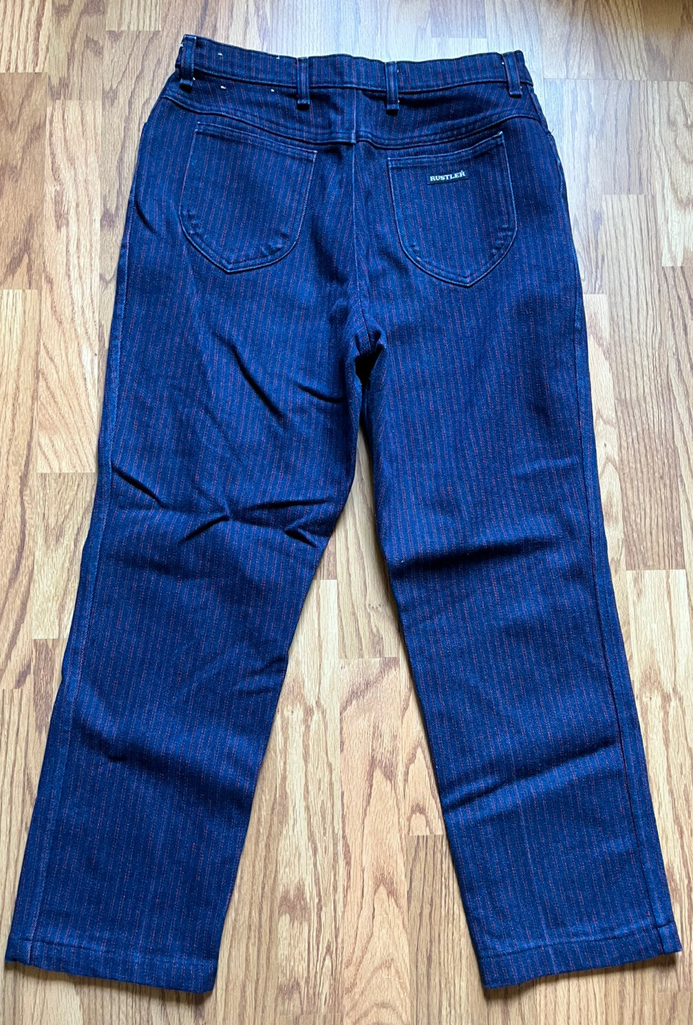 Vintage Women’s RUSTLER Denim Jeans Original Dark Blue w Red Stripes 34×28 USA