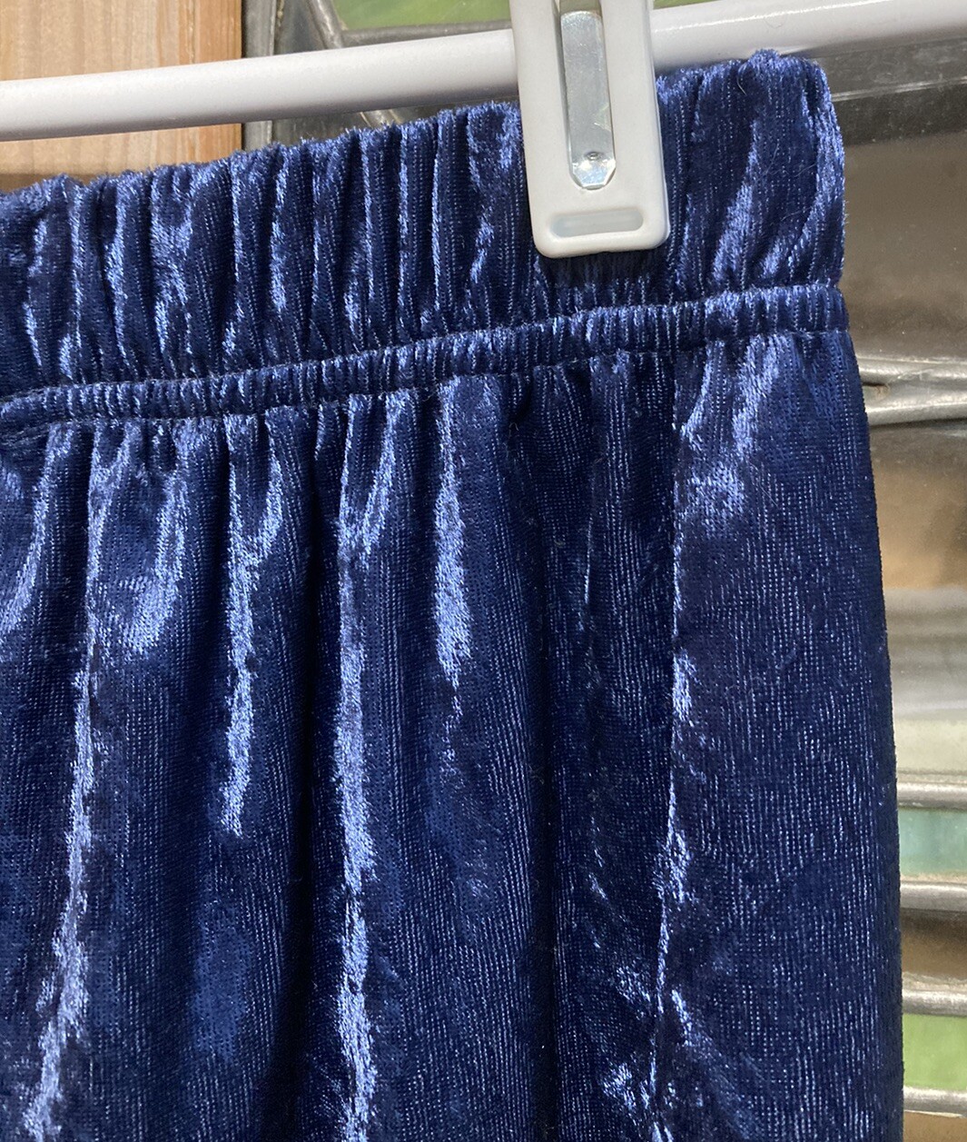80’s Vintage Crushed Velvet Dark Blue Slim Soft Pants Elastic Waist EUC