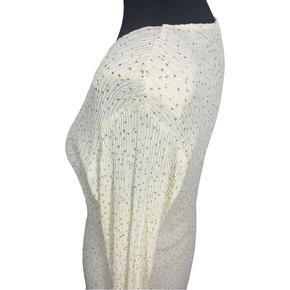 VTG Ivory w/ Gold metallic Dots COPY CATS Long Sleeve Crinkle Mini Dress L/XL