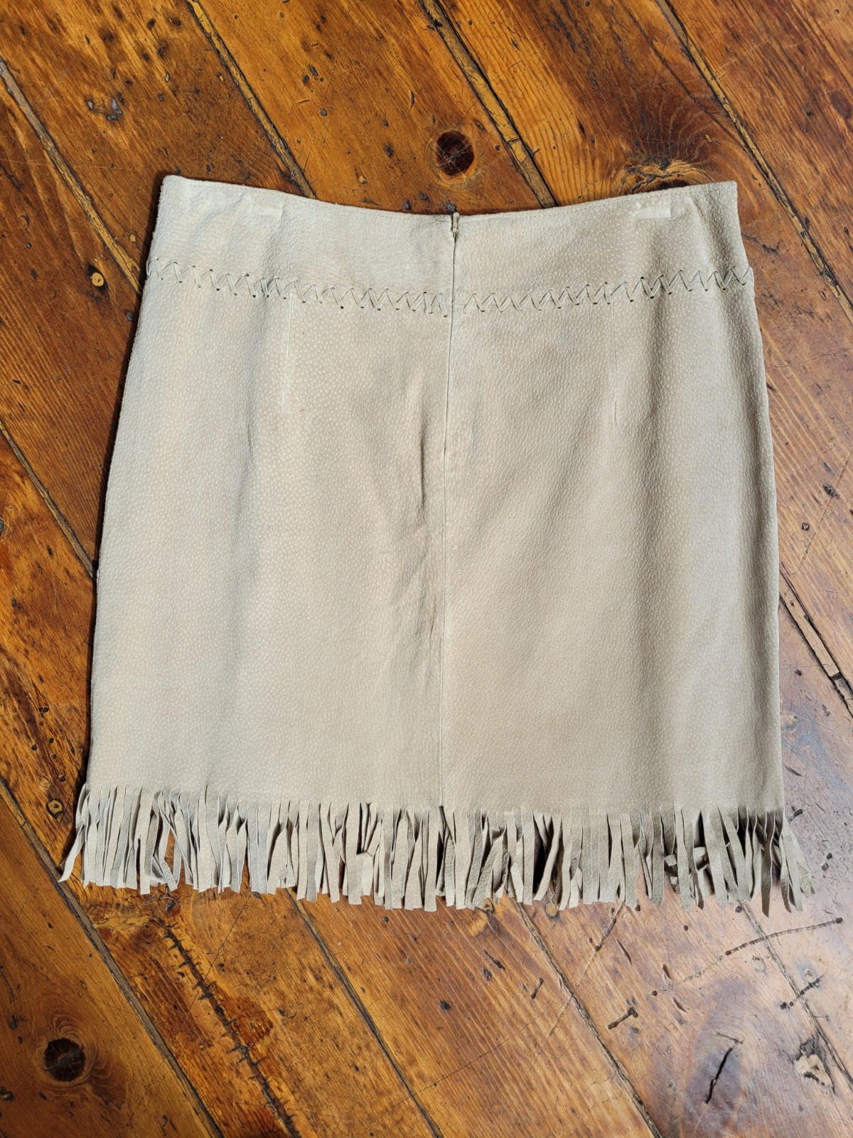 1990s to Y2K leather Mini skirt w braided leather design features Sz 30″ Waist