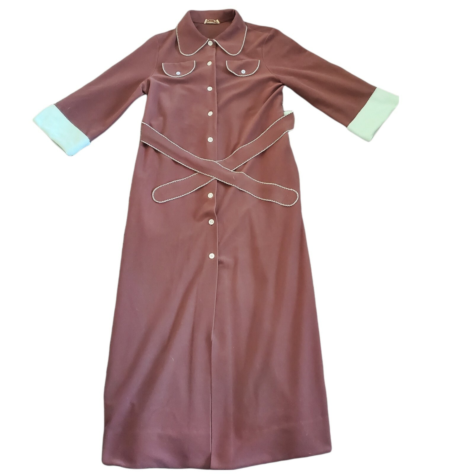 Vintage 70s Vasarette Brown & Blue Fleece Bathrobe Dressing Gown