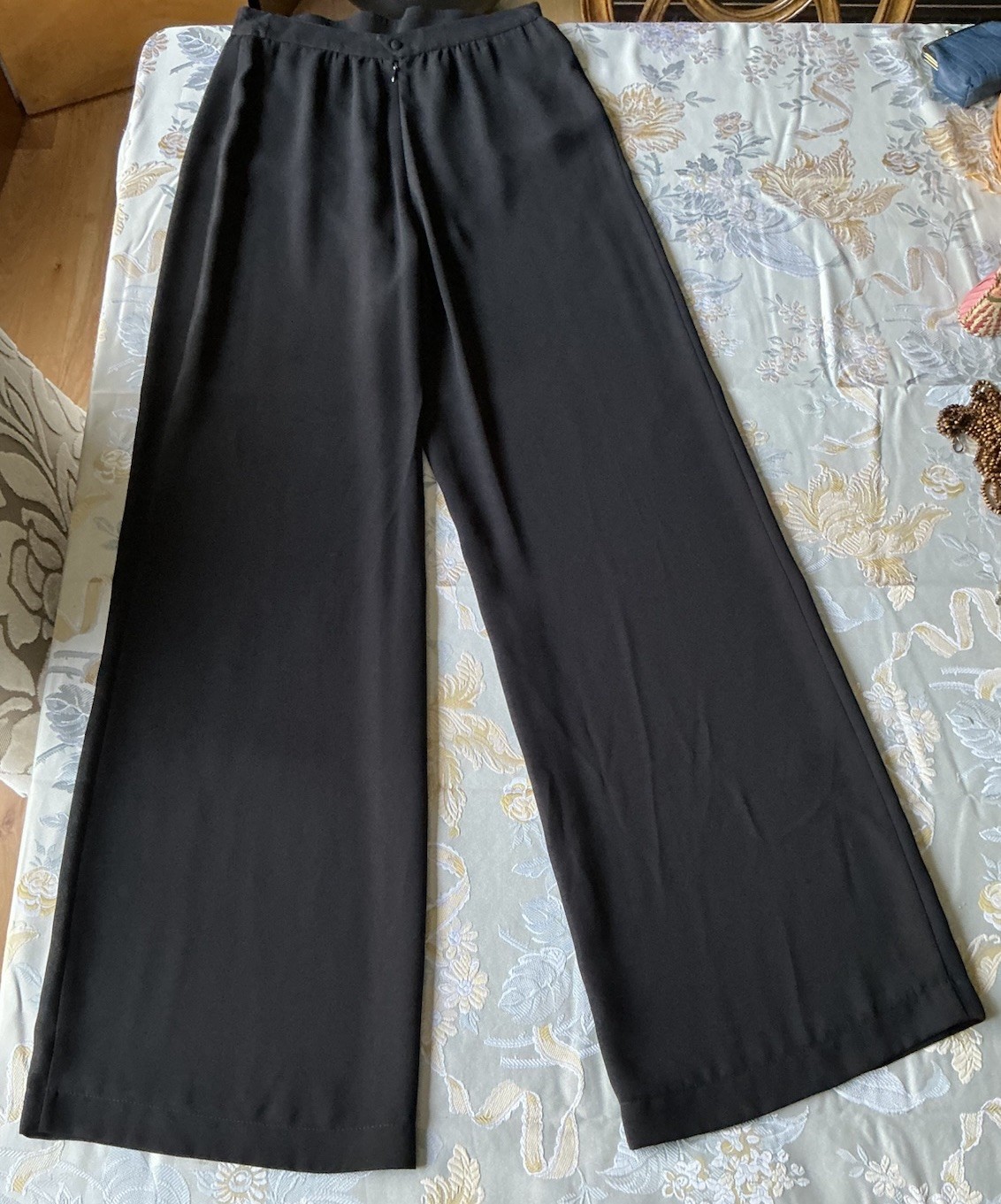 Vintage Thierry Mugler Sheer Black Lingerie Style Wide Leg Pants Cruise 1999 38