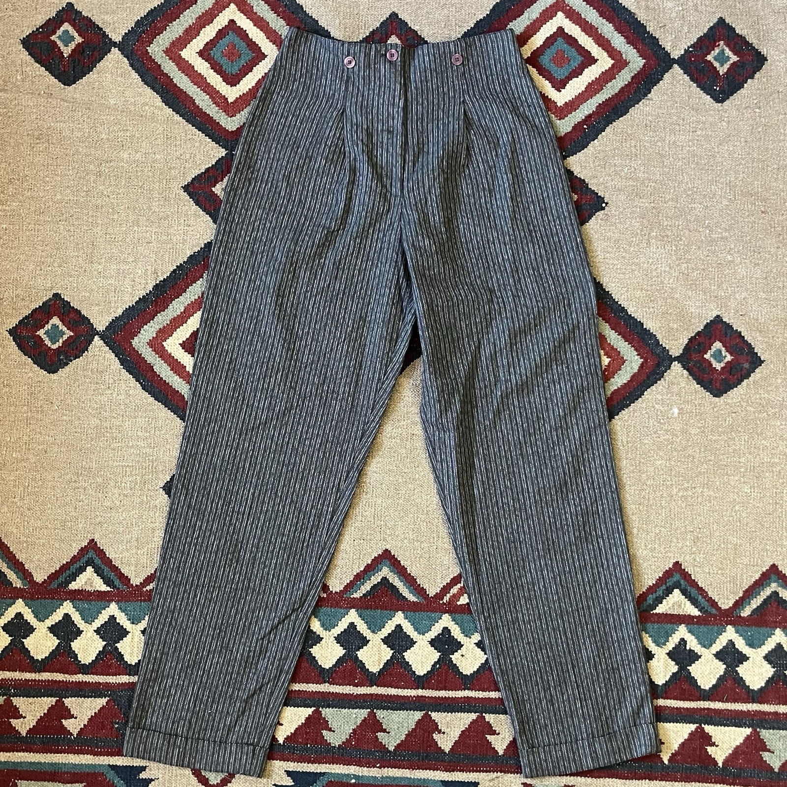 Vintage 80s Wrapper Pants Women’s 7/8 Gray Striped USA Made Trousers