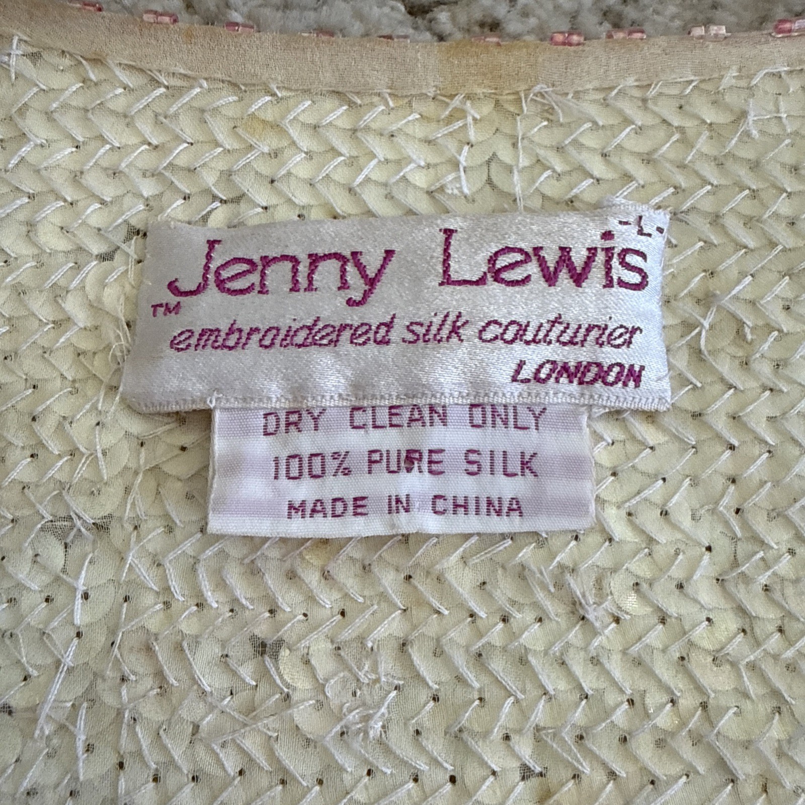 Vintage 80s Jenny Lewis London 100% Silk Sequin Dress Art Deco Handkerchief Hem