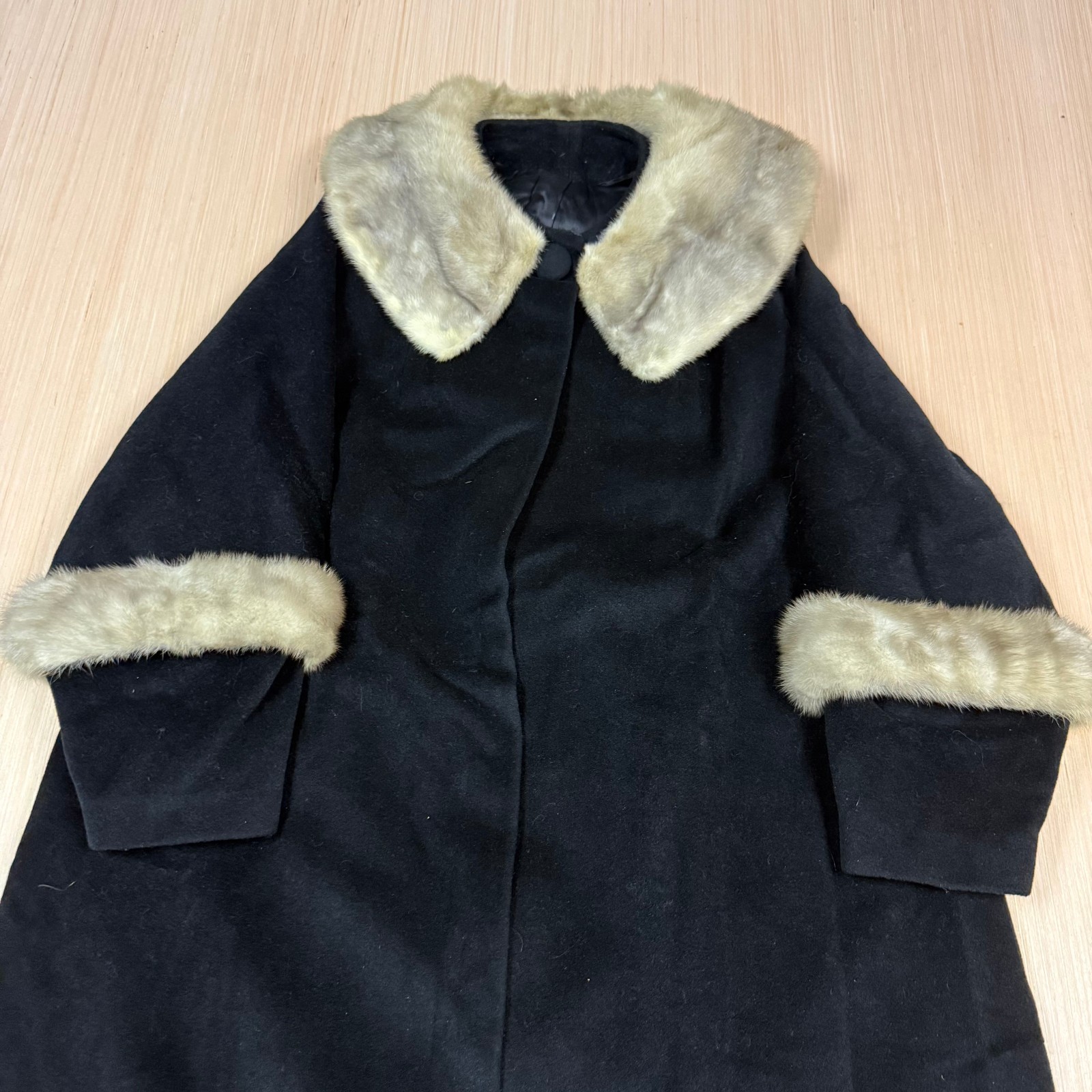 Vintage 60s Atomic Swing Fur Collar Trim Coat Worumbo Large Old Money Penny Lane
