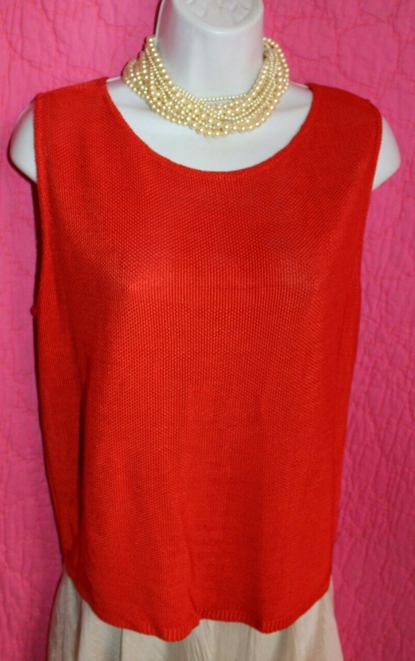 CHICOS Poppy Orange Textured Rayon Knit Tank top Sz S to M Scoop neck Sleeveless