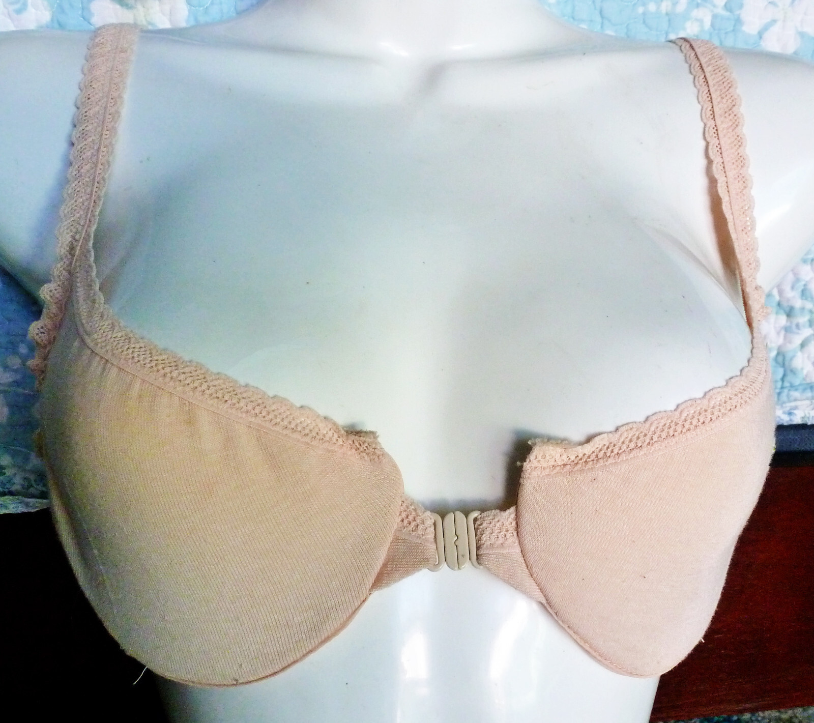 GOOD FIND!!! OLGA BEIGE NYLON COTTON BLEND FRONT HOOK UNDERWIRE BRA 32B NOS NWT