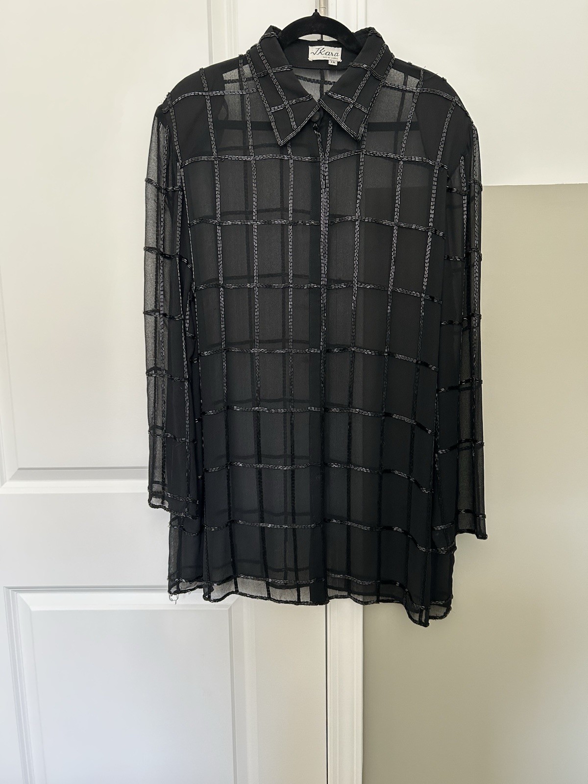 Vintage j Kara Black Sheer Long Sleeve Blouse Size 1X