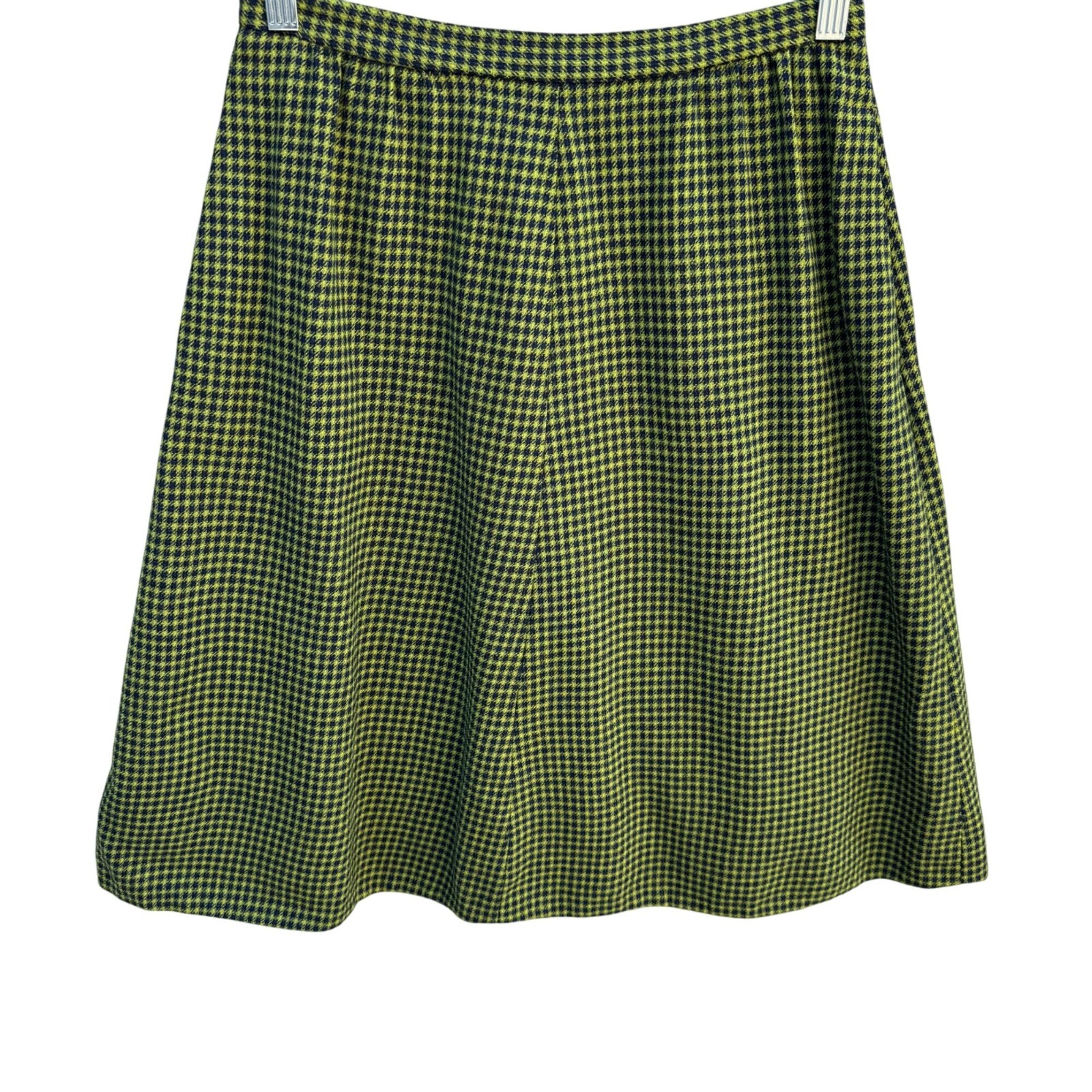 Pendleton Vintage 60s 70s Wool Houndstooth Twee Mod Retro A-Line Skirt Green S