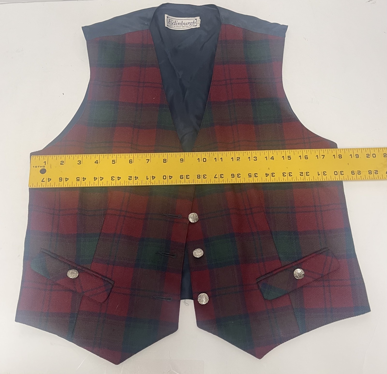 Vintage 90’s Edinburgh Women’s Vest 100% Pure New Wool Plaid Tie Waist Size 12
