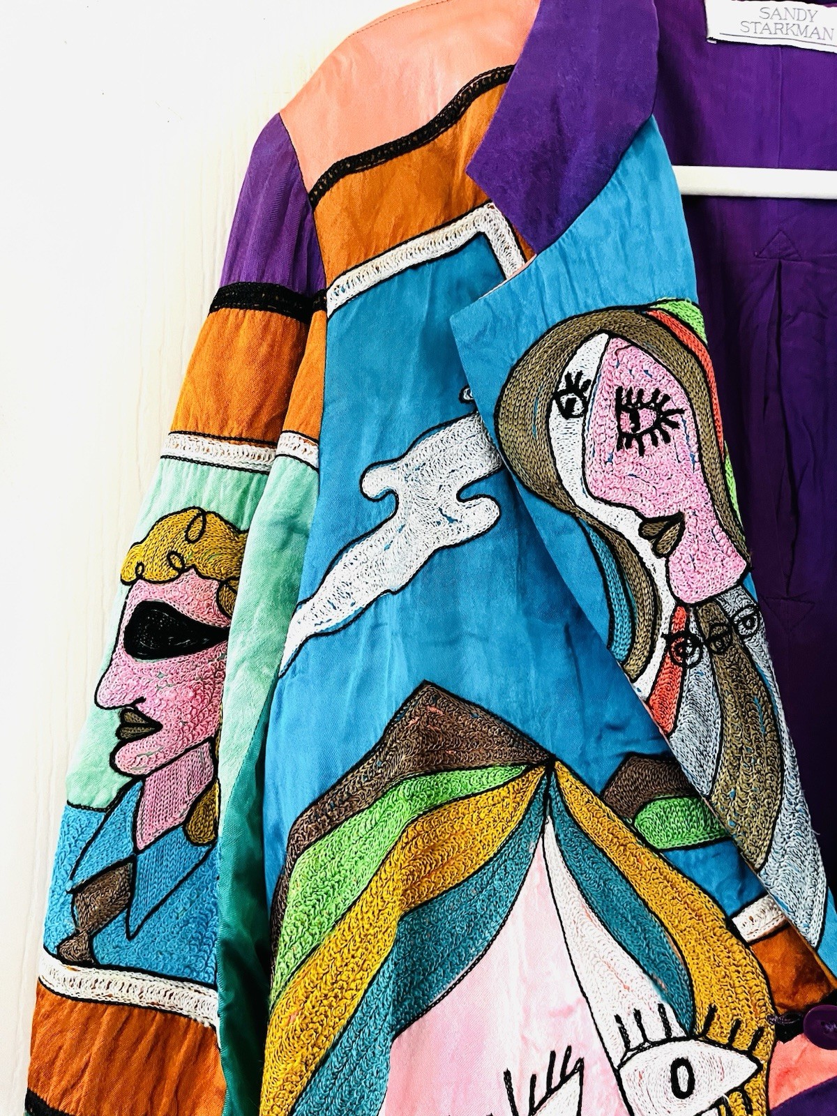 VTG Sandy Starkman Wearable Art Silk Picasso Inspired Boho Maximalism Jacket M