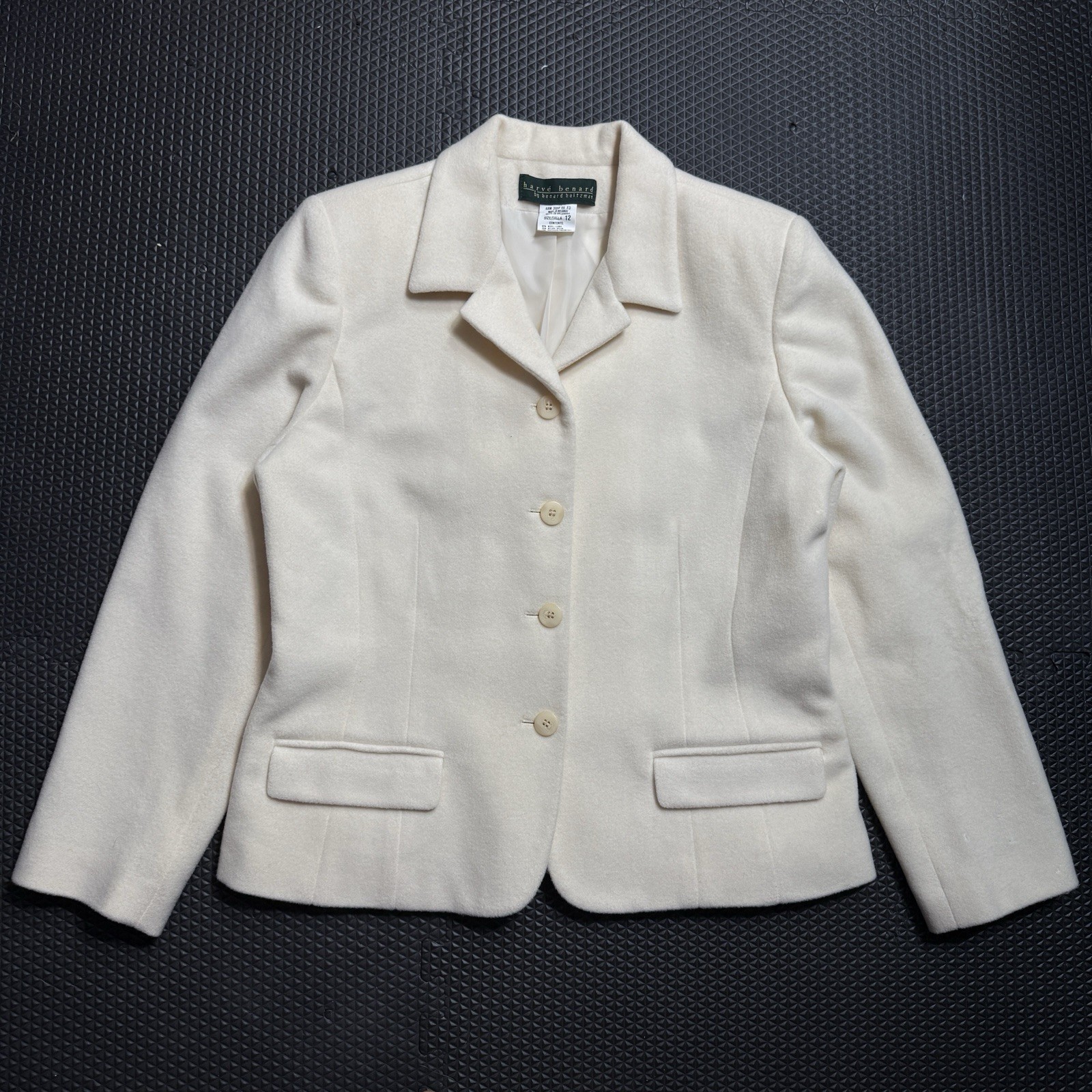 Harve Benard White Wool Cashmere Blazer Jacket Bernard Holtzman Vintage Size 12