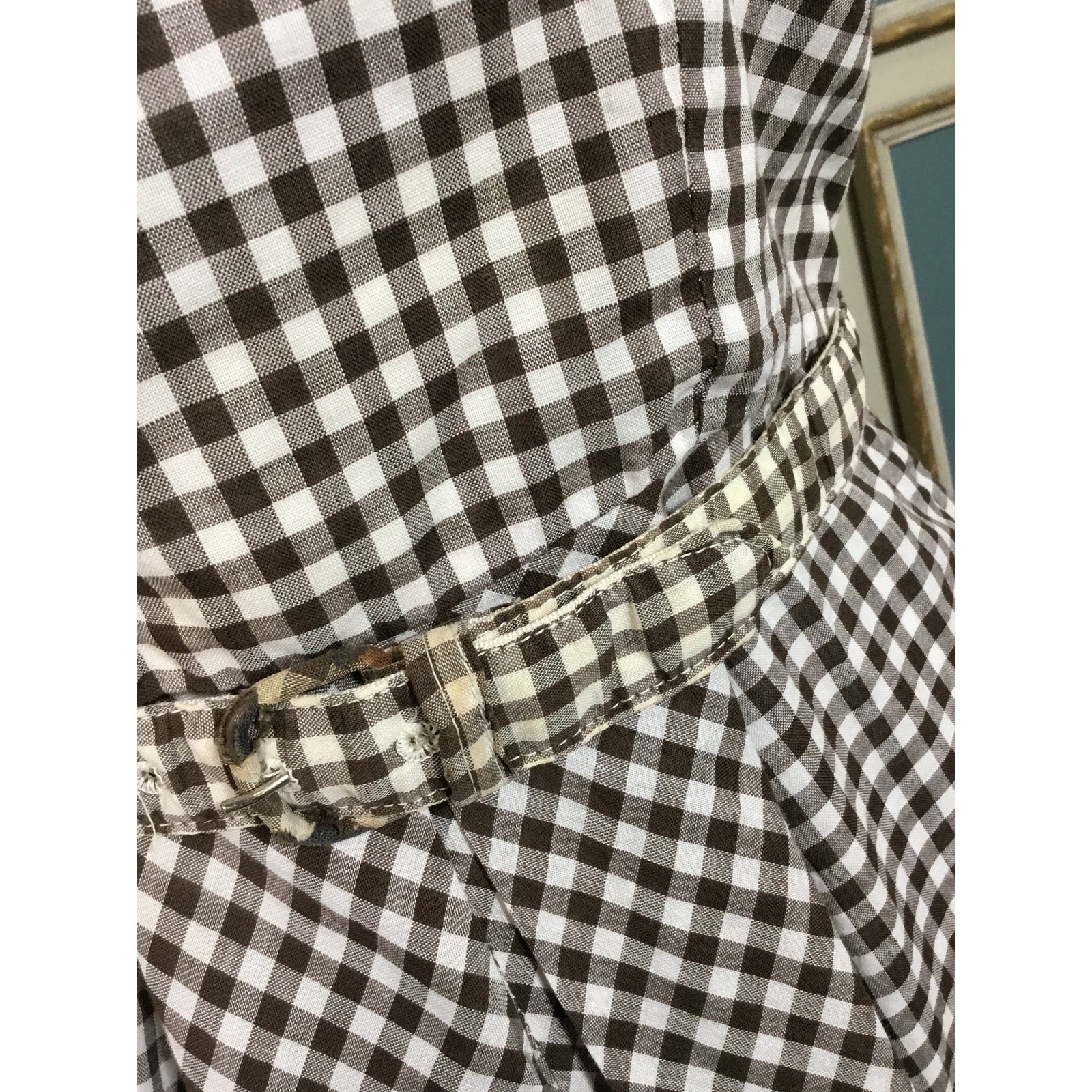 1950s Brown Gingham Sundress Vintage Cotton Check Dress with Shawl Set Small MCM